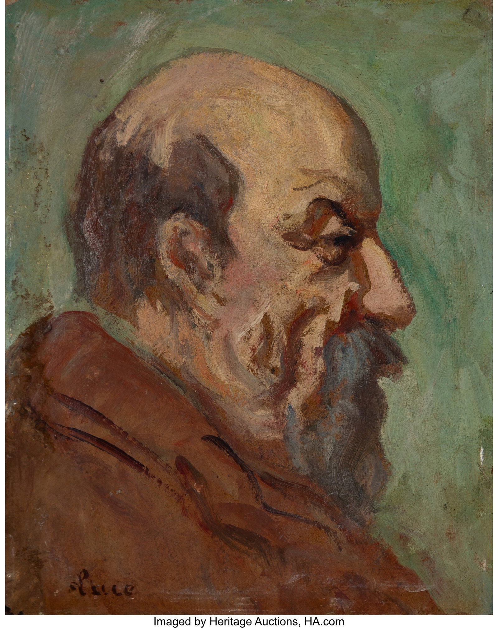 Maximilien Luce (1858-1941) Portrait de Paul Sig: Maximilien Luce (1858-1941) Portrait de Paul Signac Oil on board 10-3/4 x 8-1/2 inches (27.3 x 21.6 cm) Signed lower left: Luce Signed and inscribed on 