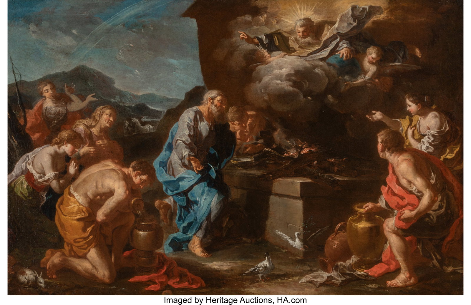 Giovanni Battista Rossi (Italian, 1730-1782) The: Giovanni Battista Rossi (Italian, 1730-1782) The Sacrifice of Noah Oil on canvas 32 x 49-1/4 inches (81.3 x 125.1 cm) PROVENANCE: Sotheby's, New