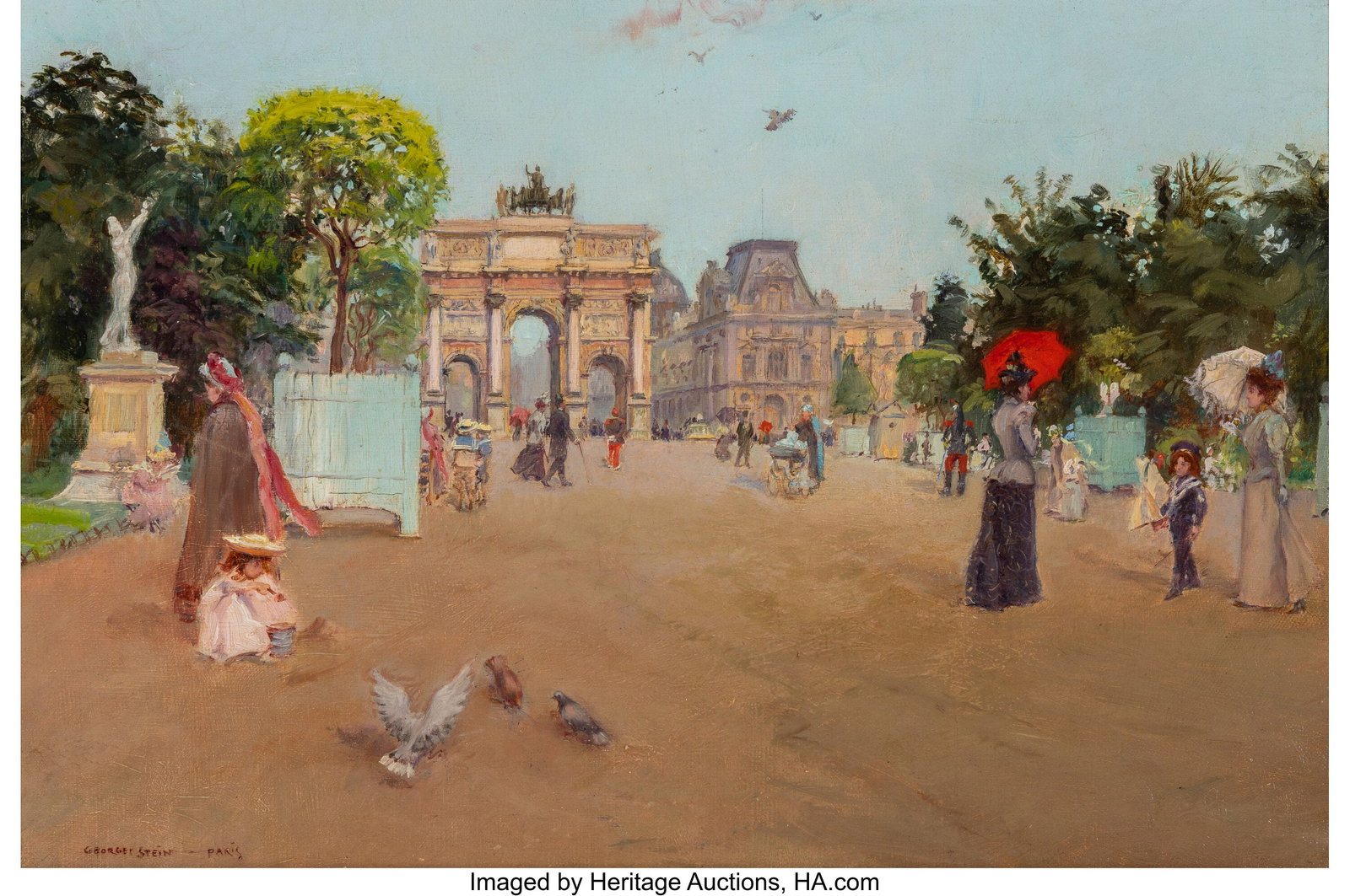 Georges Stein (French, 1890-1910) Promenade in t: Georges Stein (French, 1890-1910) Promenade in the Tuileries Oil on canvas 12-1/4 x 18-1/4 inches (31.1 x 46.4 cm) Signed and inscribed lower left&colon