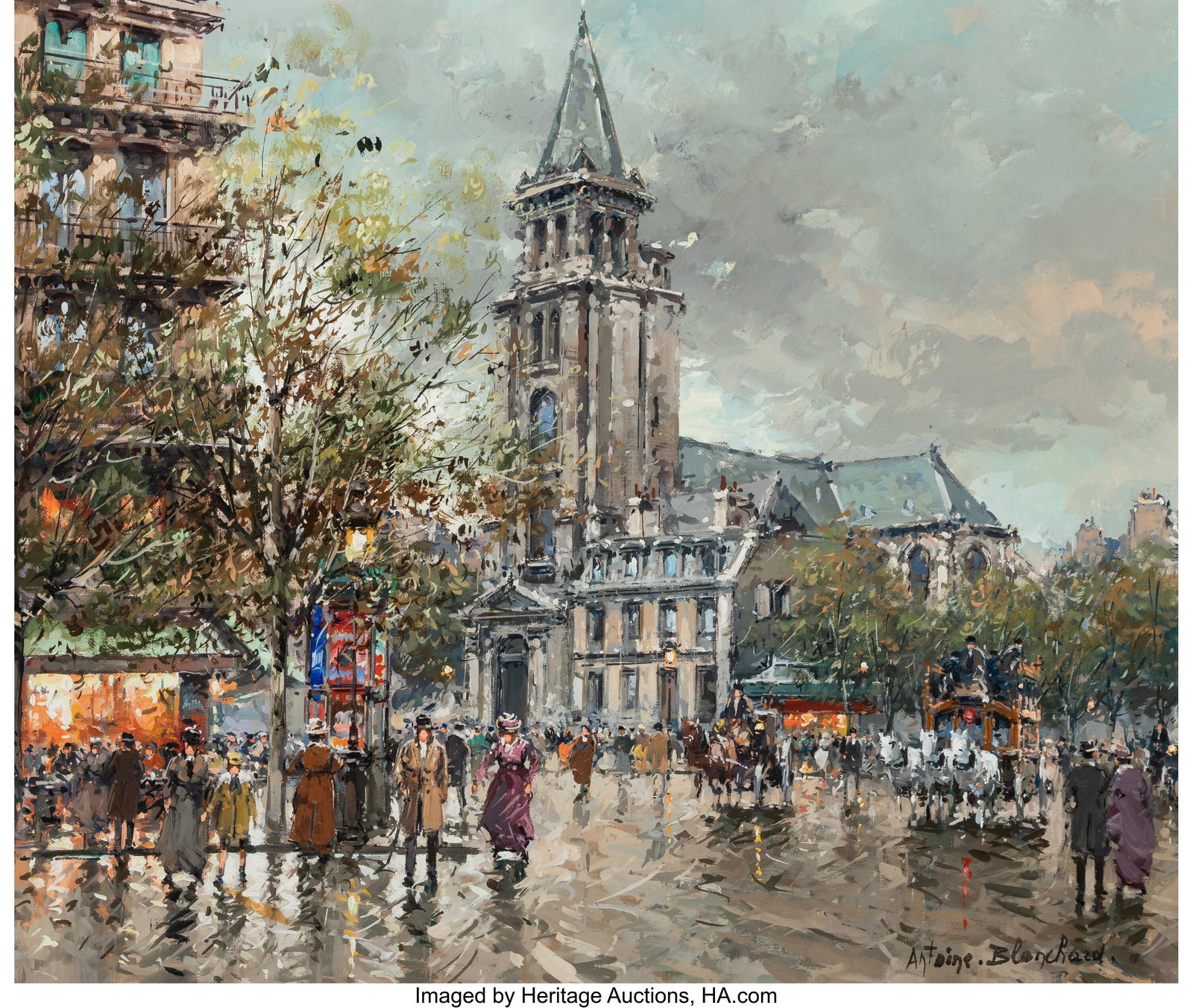 Antoine Blanchard (French, 1910-1988) Église Sa: Antoine Blanchard (French, 1910-1988) Église Saint-Germain-des-Prés Oil on canvas 18 x 21-1/2 inches (45.7 x 54.6 cm) Signed lower right&colon