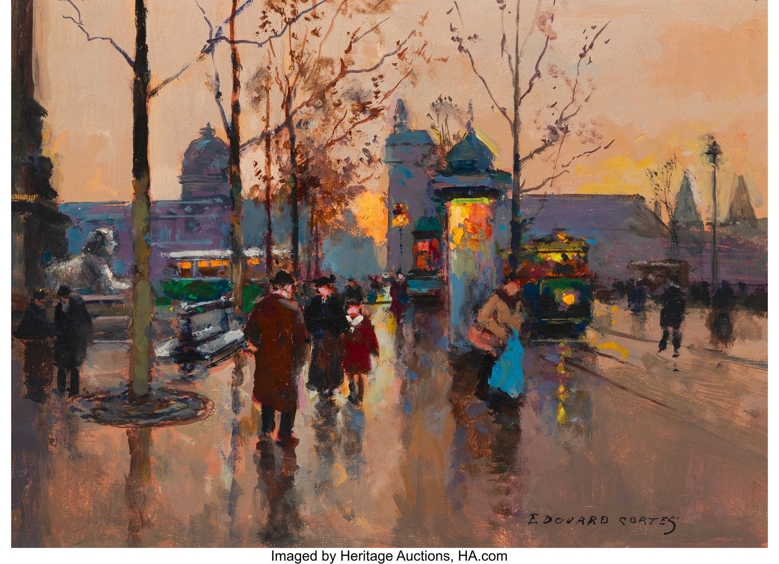 Edouard-Léon Cortès (French, 1882-1969) Place : Edouard-Léon Cortès (French, 1882-1969) Place du Châtelet, Paris Oil on canvas 13 x 18-1/4 inches (33.0 x 46.4 cm) Signed lower ri