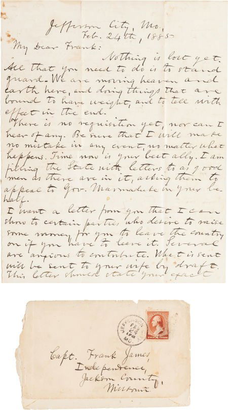 [Frank James]. John Newman Edwards Autograph Let: [Frank James]. John Newman Edwards Autograph Letter Signed "J. N. Edwards." On