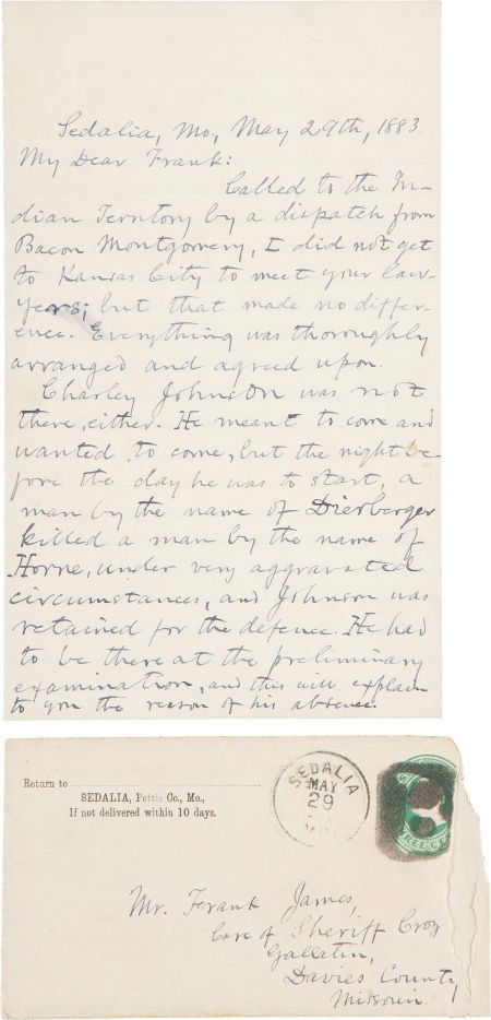 [Frank James]. John Newman Edwards Autograph Let: [Frank James]. John Newman Edwards Autograph Letter Signed "J. N. Edwards." Th