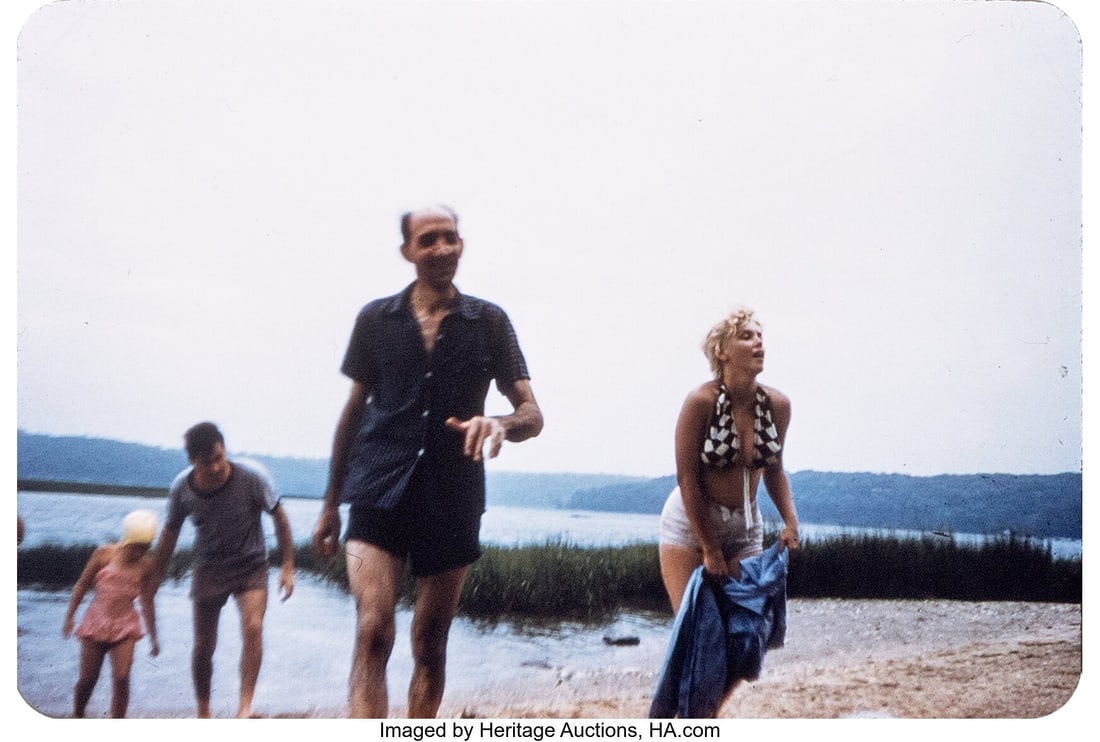Pair of Kodak Color 35mm Kodachrome Duplicate Sl: Pair of Kodak Color 35mm Kodachrome Duplicate Slides of Marilyn Monroe at the Beach. Vintage original pair of 35mm Kodak Kodachrome Duplicate slides showing Marilyn Monroe at the beach alongsid