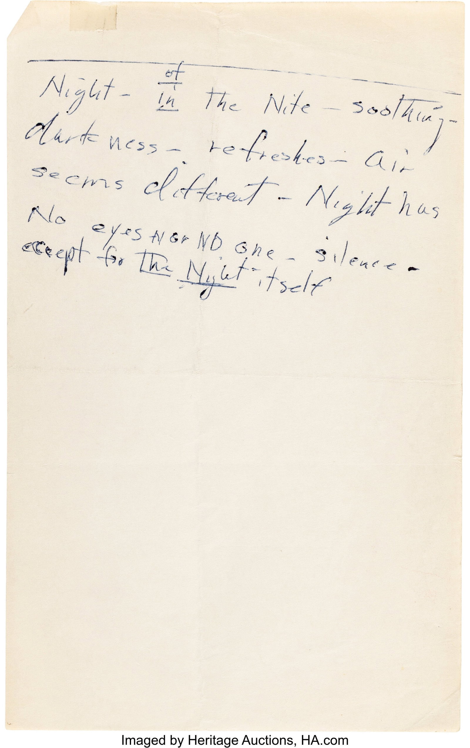 Marilyn Monroe Pair of Handwritten Poems. [Undat: Marilyn Monroe Pair of Handwritten Poems. [Undated, ca. 1955-1961]. Vintage original pair of handwritten poems by Marilyn Monroe, sent to Norman Rosten dur