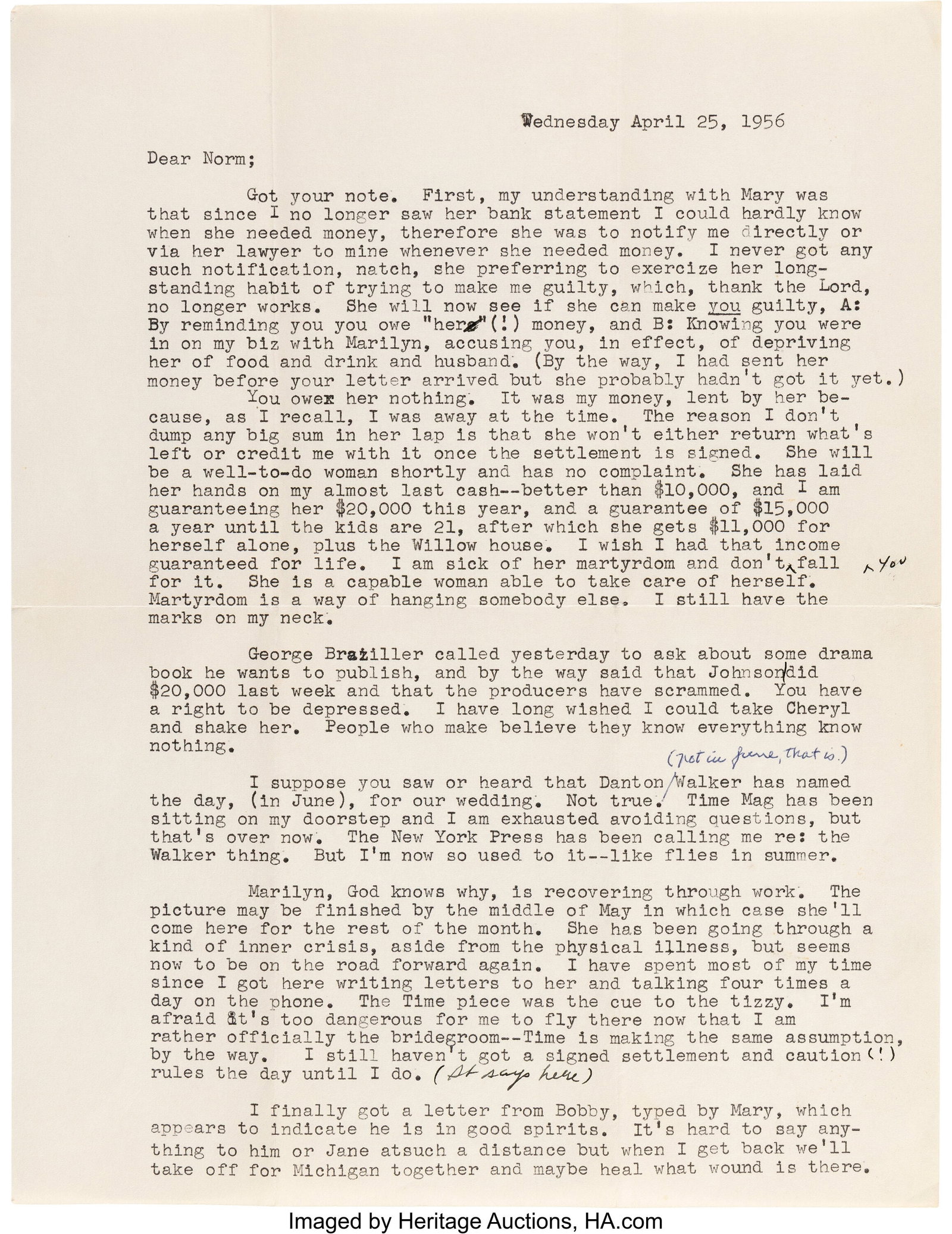 Arthur Miller Typed Letter Signed to Norman Rost (1 of 4)