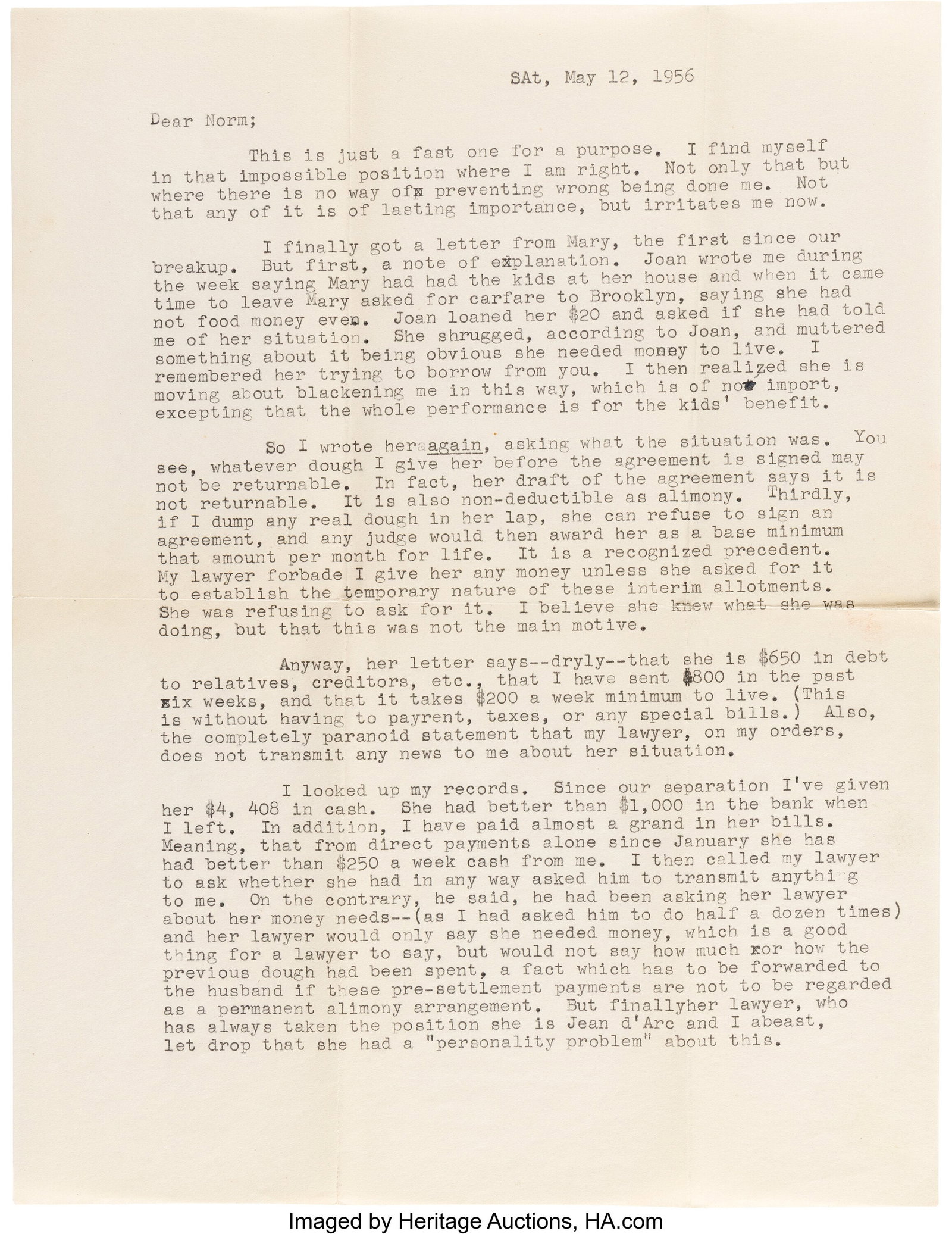 Arthur Miller Typed Letter Signed to Norman Rost (1 of 6)