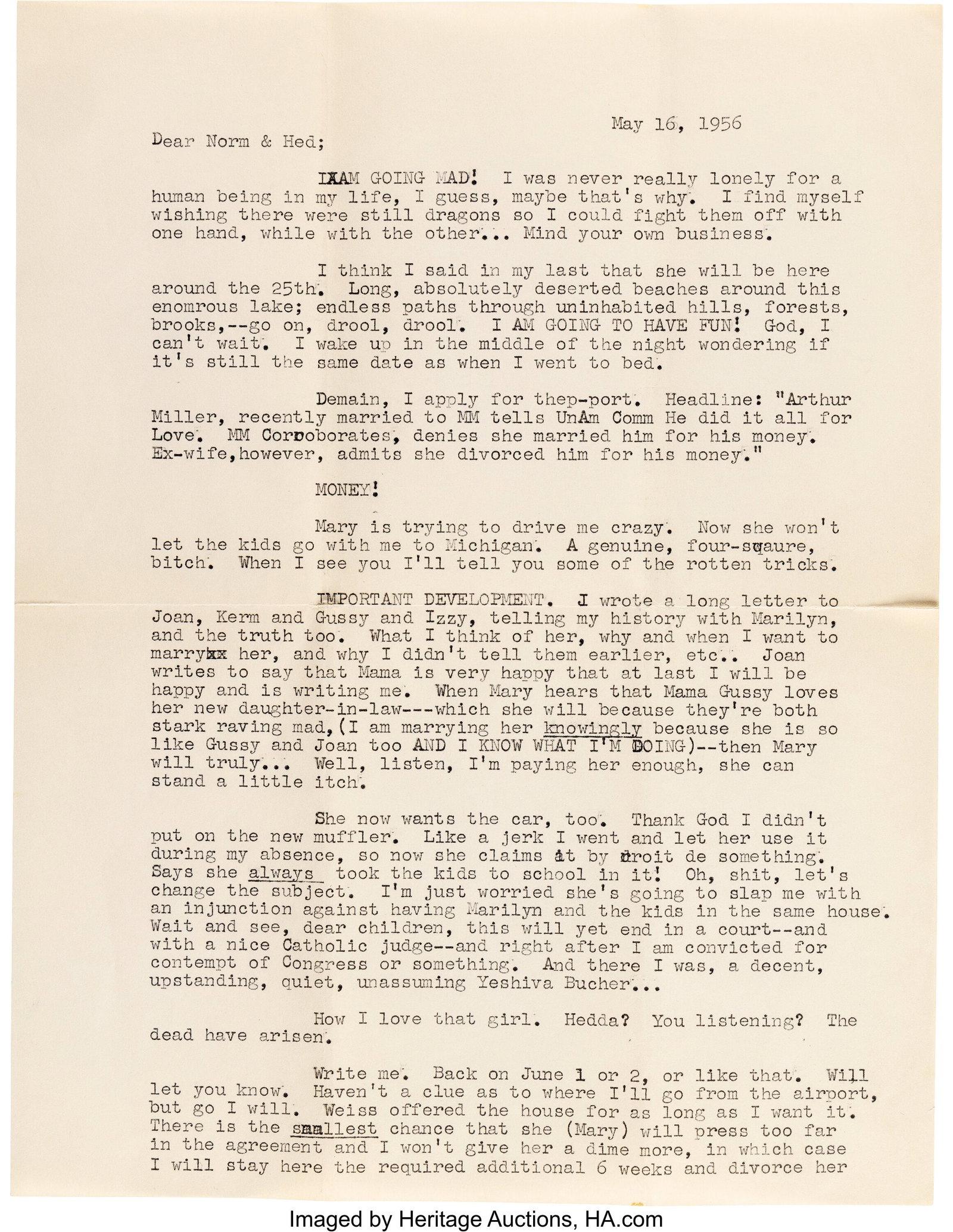 Arthur Miller Typed Letter Signed to Norman and  (1 of 8)