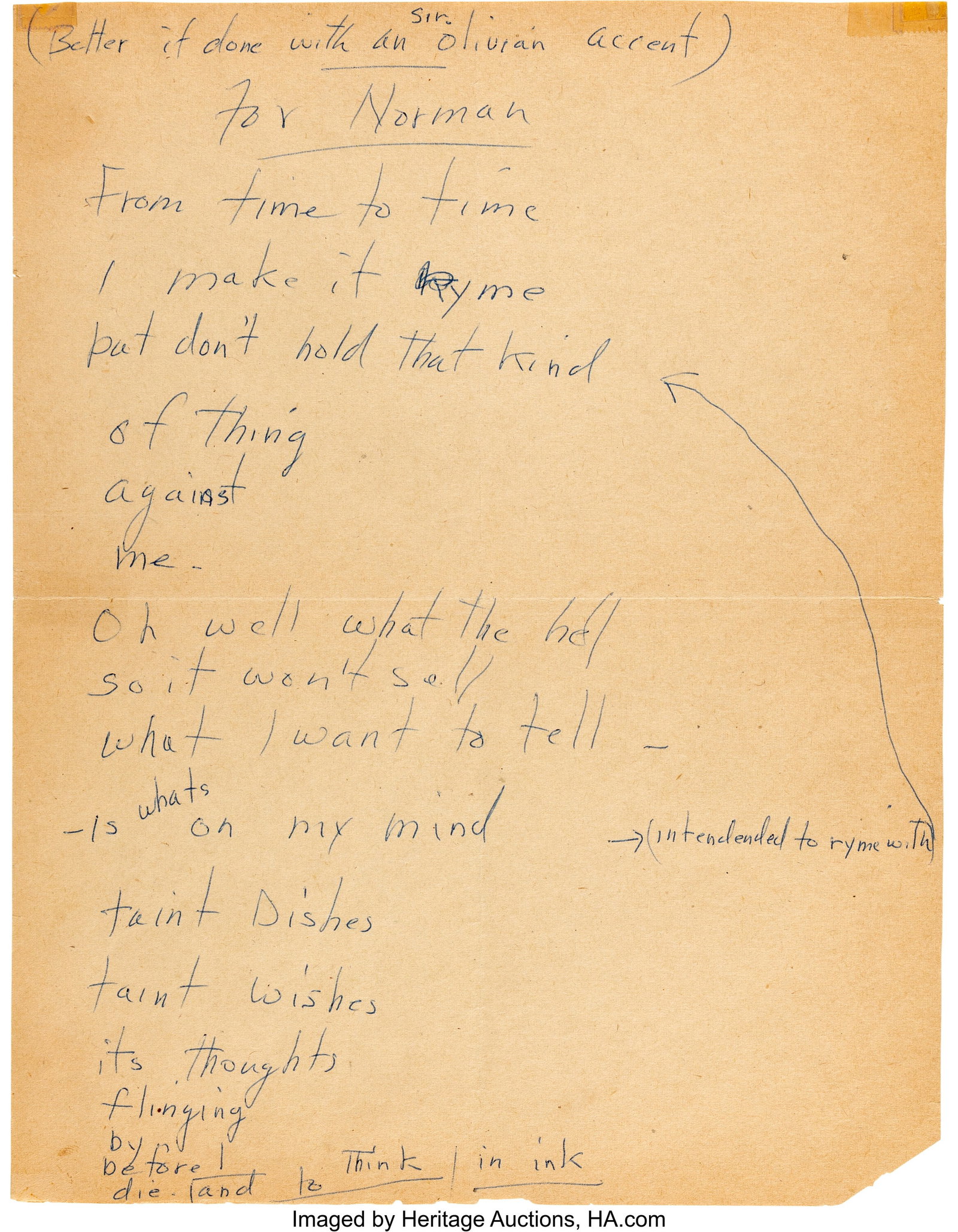 Marilyn Monroe Playful Handwritten Poem for Norm (1 of 2)