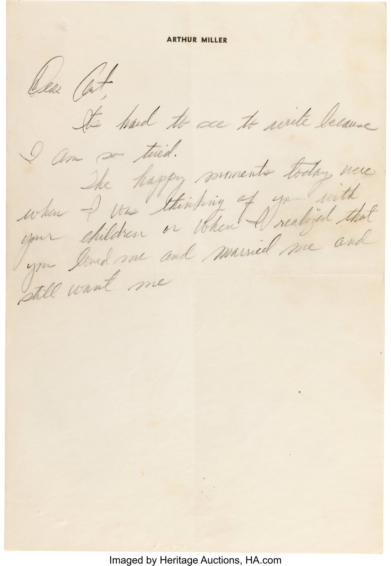 Marilyn Monroe Handwritten Letter to Arthur Mill (1 of 2)