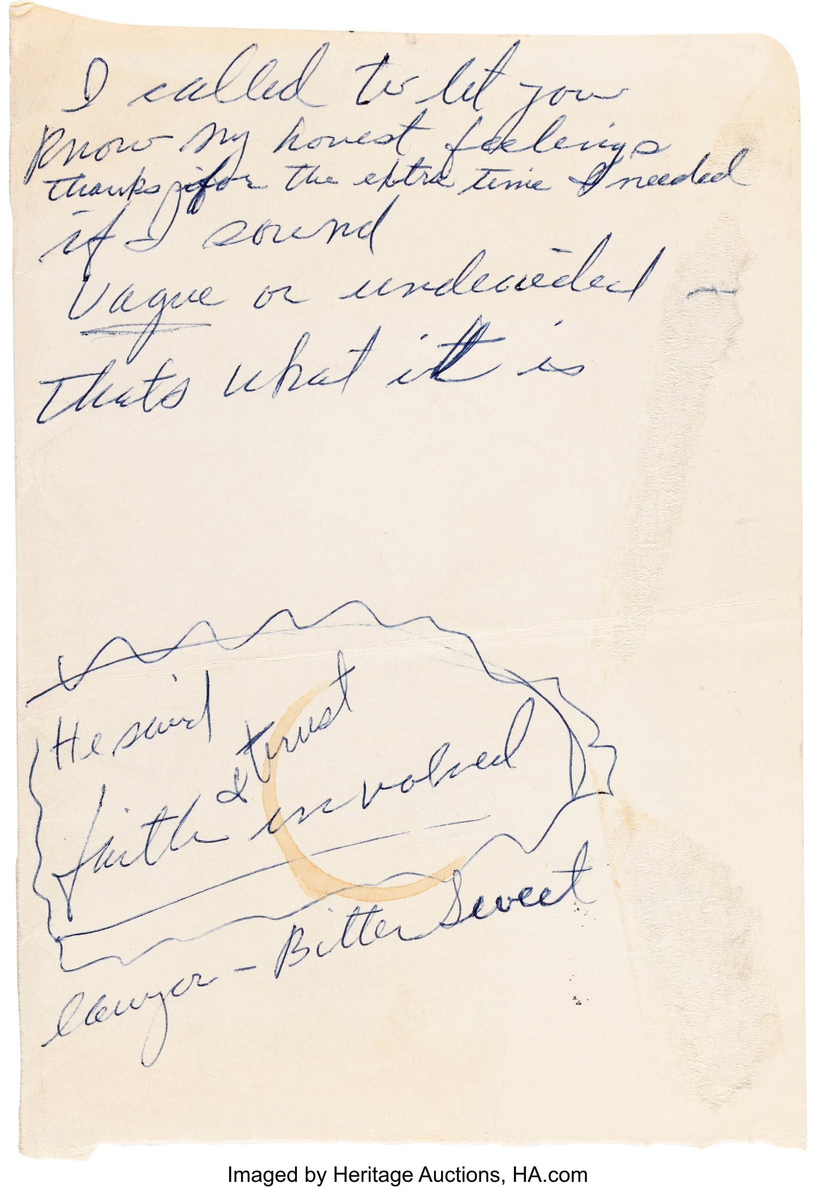 Marilyn Monroe Handwritten Note to Arthur Miller (1 of 2)