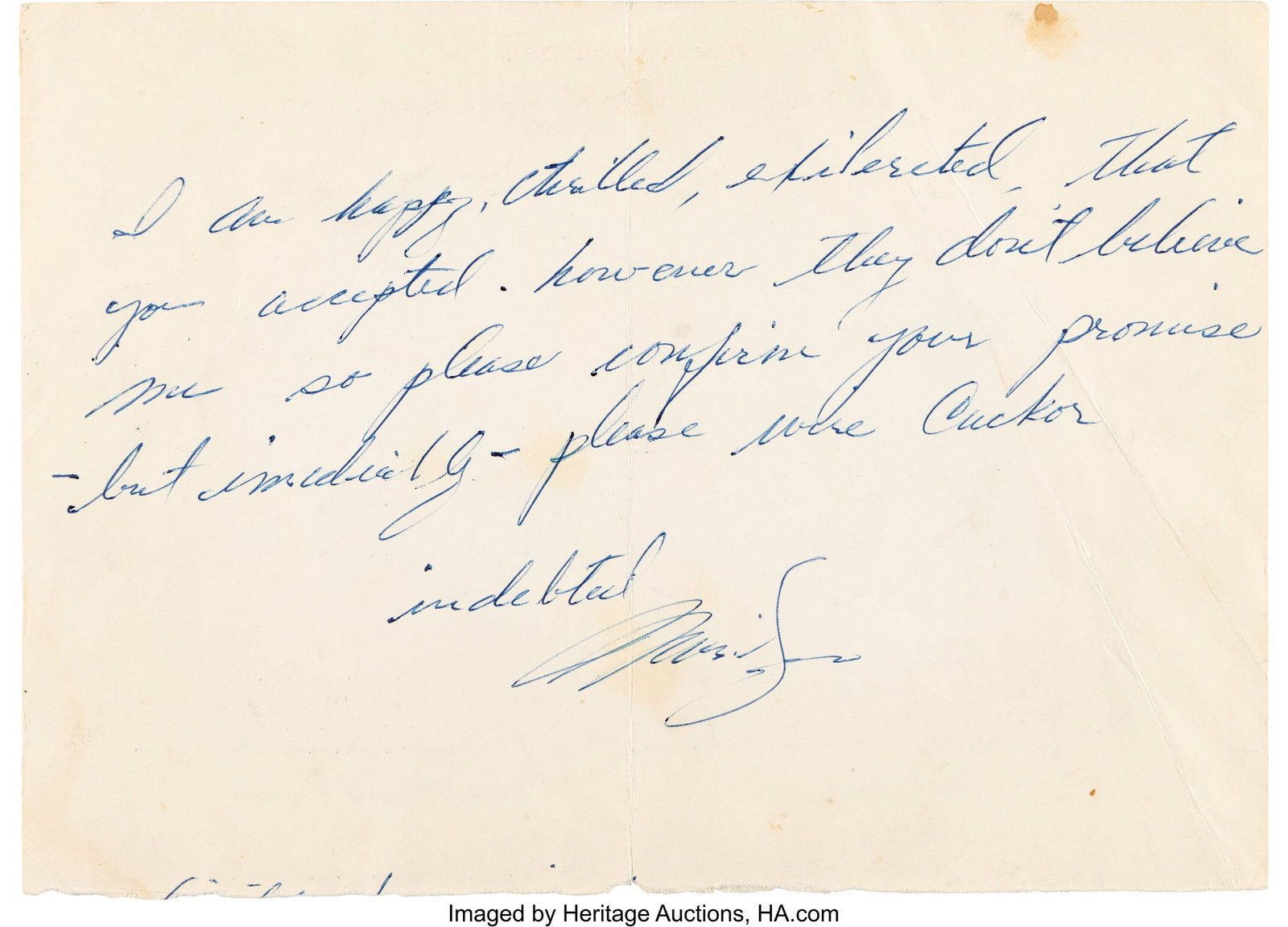 Marilyn Monroe Handwritten Letter Signed Mention (1 of 2)