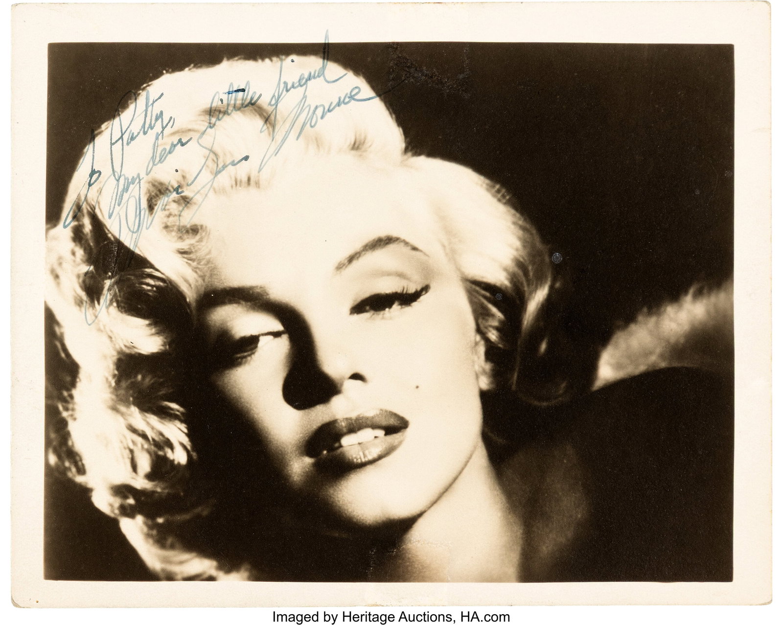 Marilyn Monroe Signed and Inscribed Photograph f: Marilyn Monroe Signed and Inscribed Photograph for Patricia Rosten. Vintage original gelatin silver matte double-weight 4" x 5" studio release photograph of Marilyn Monroe signed and inscribed 
