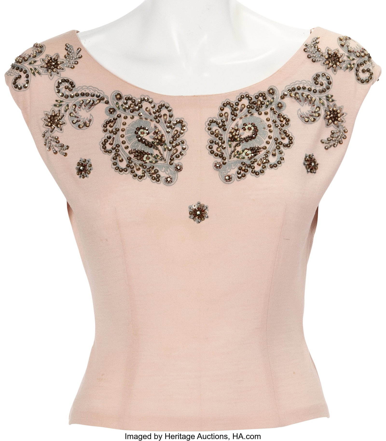 Marilyn Monroe Personal Italian Beaded Cocktail : Marilyn Monroe Personal Italian Beaded Cocktail Blouse. Vintage original pink cotton cocktail blouse with intricate beading by Luisa Spagnoli from Marilyn Monroe's personal wardrobe collection&