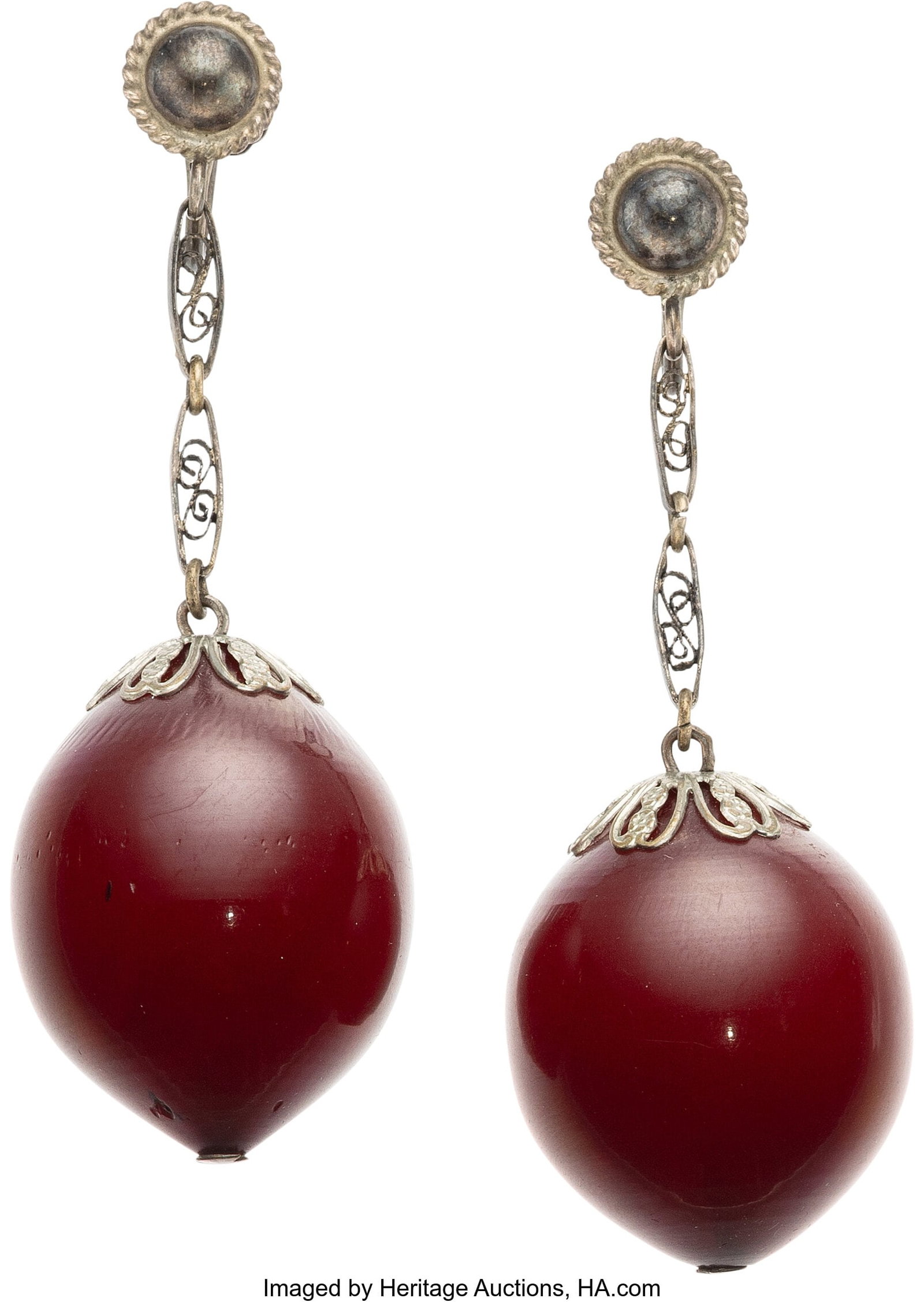 Marilyn Monroe Personal Oxblood Drop Earrings. : Marilyn Monroe Personal Oxblood Drop Earrings. Vintage original pair of sterling silver pendant earrings from Marilyn Monroe's personal collection. Composed of oxblood-colored drops with