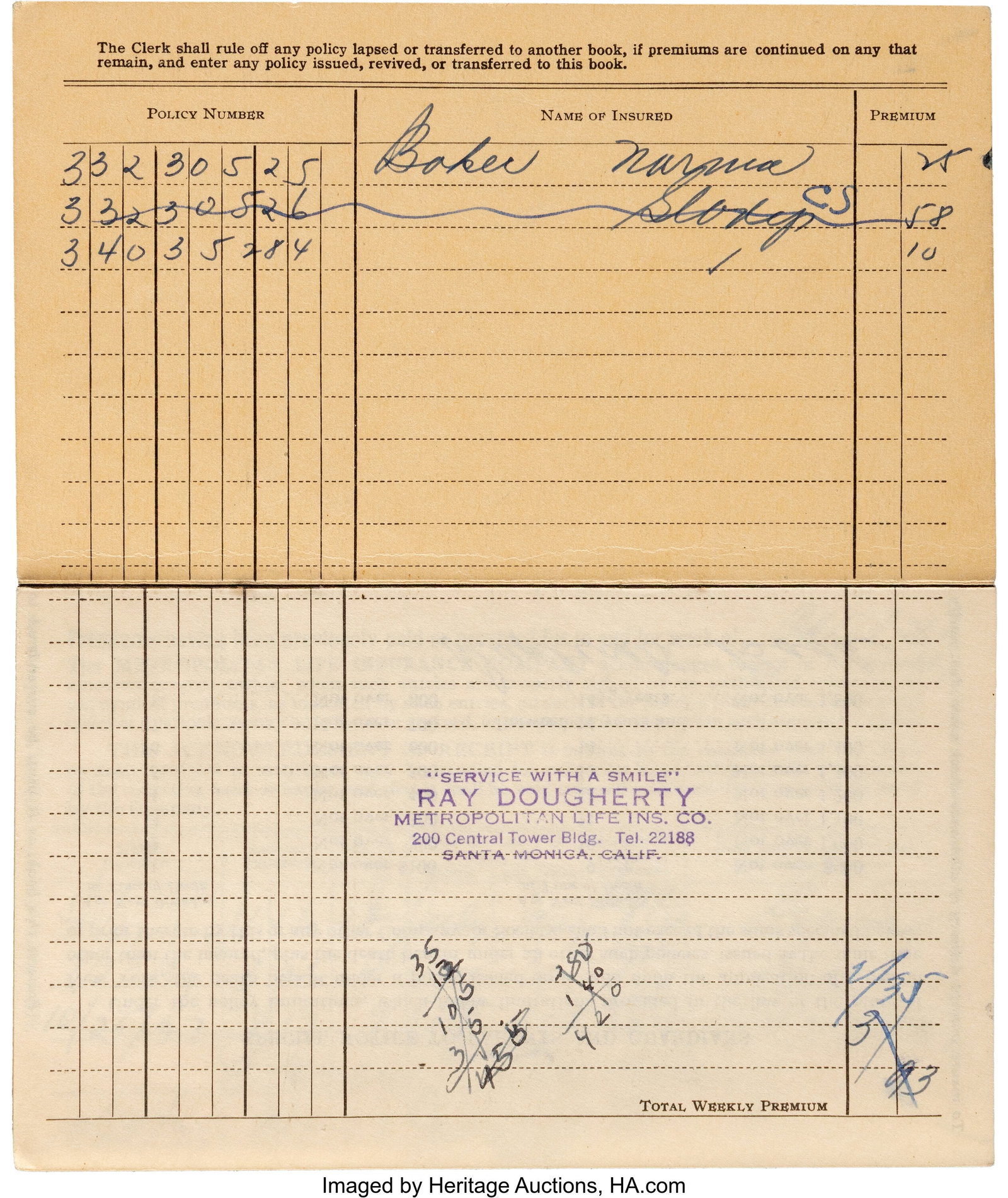 Marilyn Monroe (Norma Jeane Baker) Life Insuranc (1 of 4)