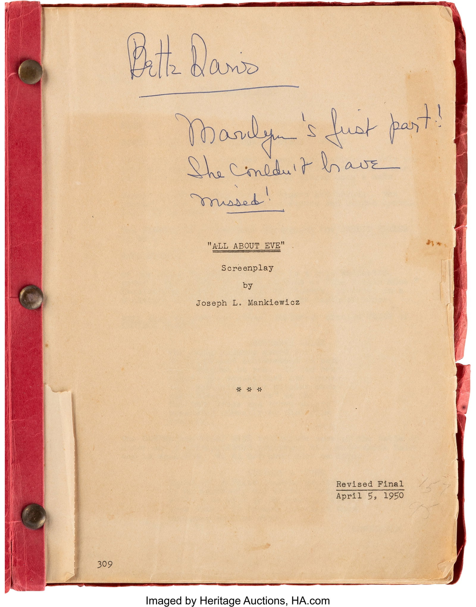 All About Eve (TCF, 1950), Revised Final Draft S - 2