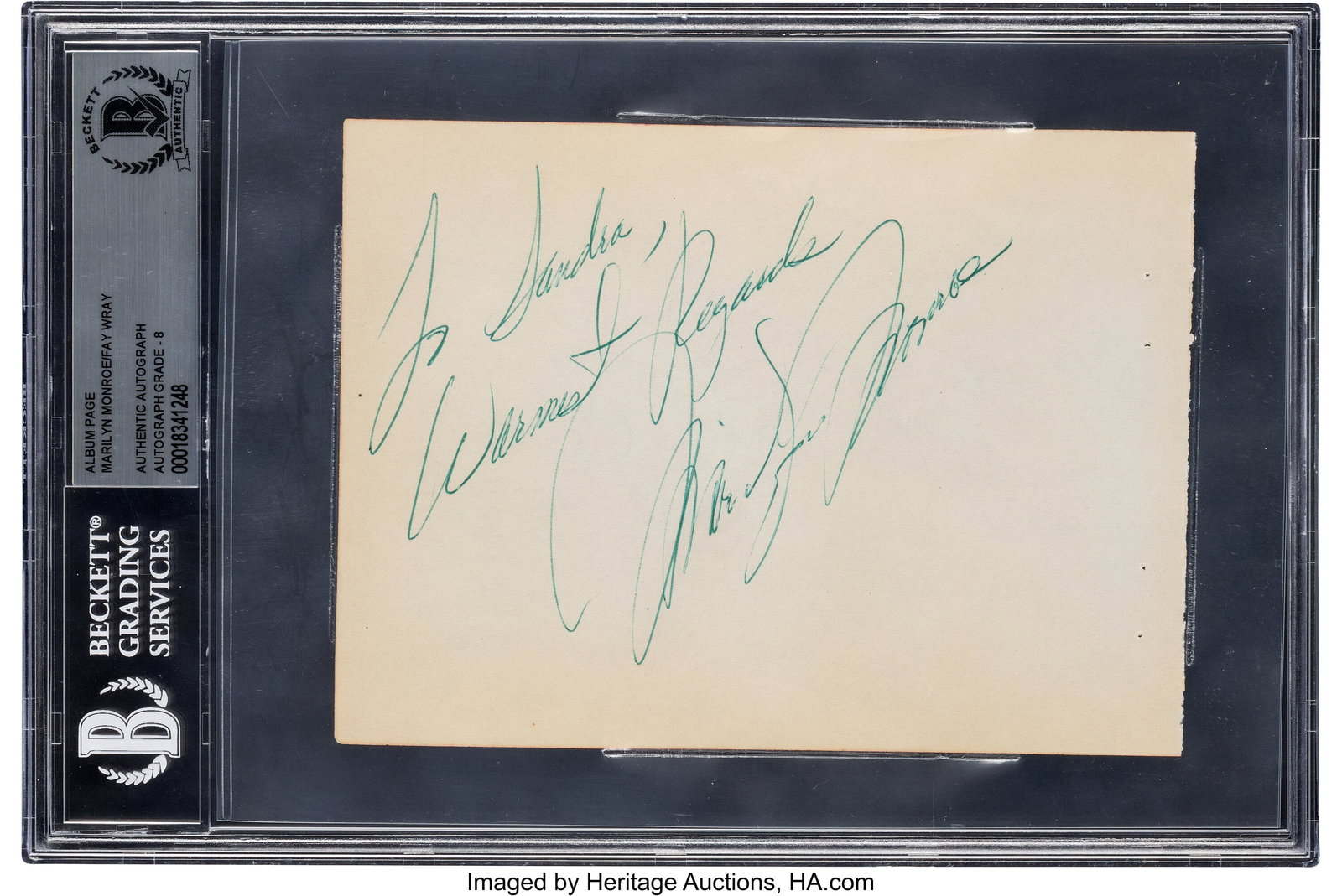 Marilyn Monroe and Fay Wray Dual-Signed and Insc: Marilyn Monroe and Fay Wray Dual-Signed and Inscribed Album Page (ca. 1950s). Vintage original album page dual-signed by Marilyn Monroe and Fay Wray, measuring
