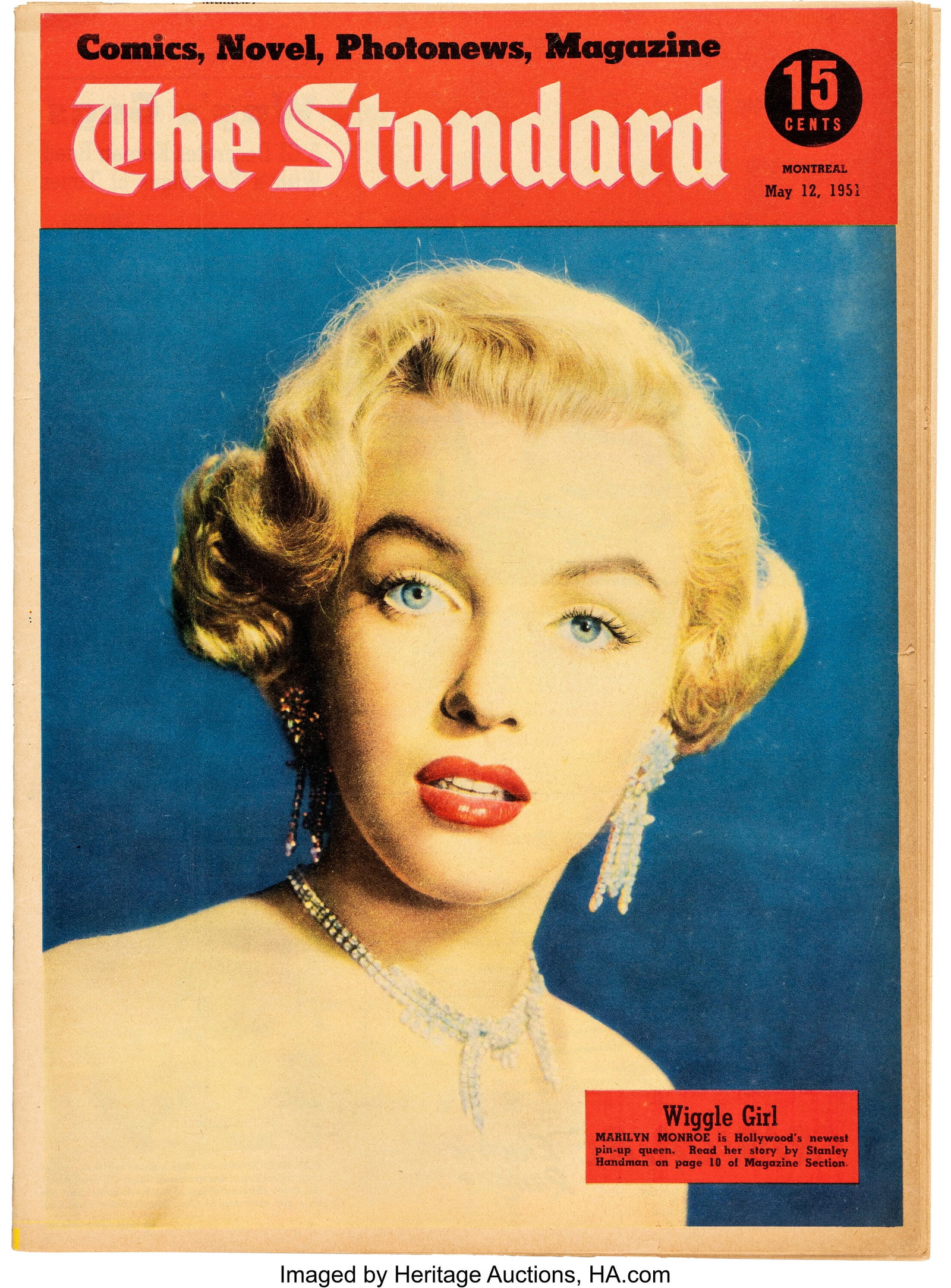 Marilyn Monroe Canadian Magazine Cover Appearanc: Marilyn Monroe Canadian Magazine Cover Appearance for The Standard (1951). Vintage original May 12, 1951 issue of the Canadian publication The Standard featuring a luminous head
