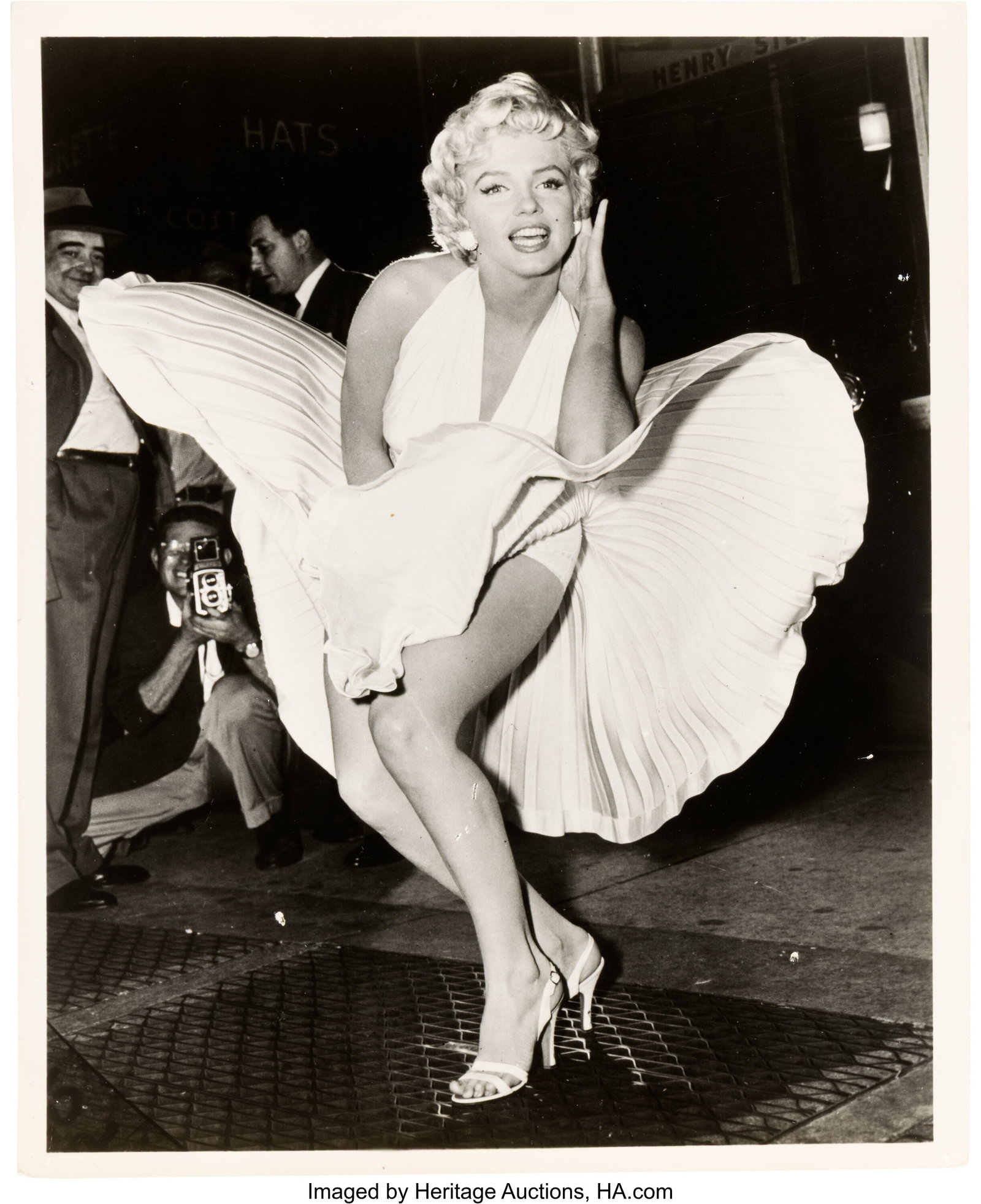 Marilyn Monroe in The Seven Year Itch (TCF, 1955: Marilyn Monroe in The Seven Year Itch (TCF, 1955) "Flying Skirt Subway Scene" Original 10" x 8.25" Press Photograph by Sam Shaw. Vintage gelatin silver glossy 10" x 8&per