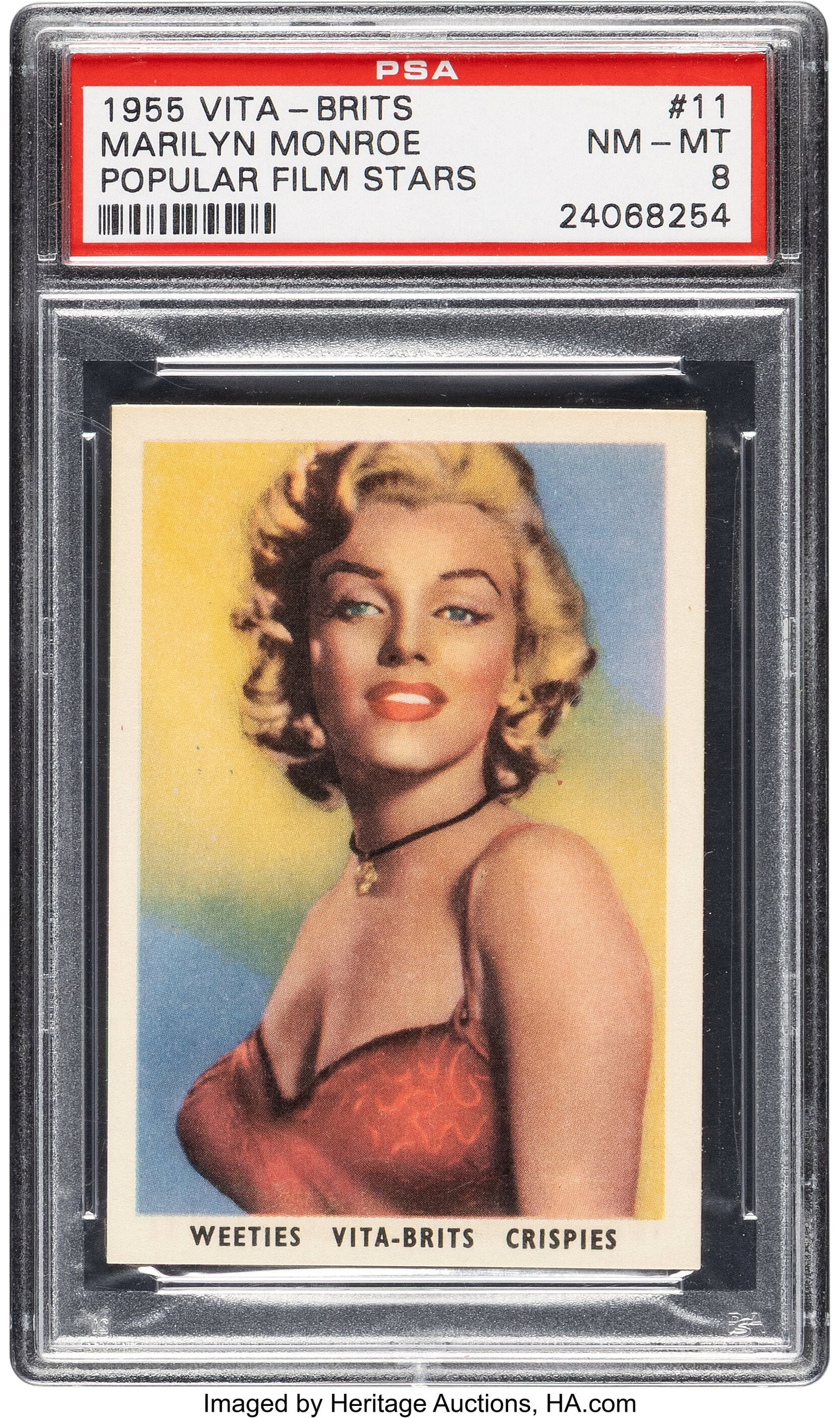 Marilyn Monroe 1955 Vita-Brits Collector's Card.: Marilyn Monroe 1955 Vita-Brits Collector's Card. Vintage original 1955 Vita-Brits (Popular Film Stars) collector's card, measuring 2.25" x 3.25", featuring