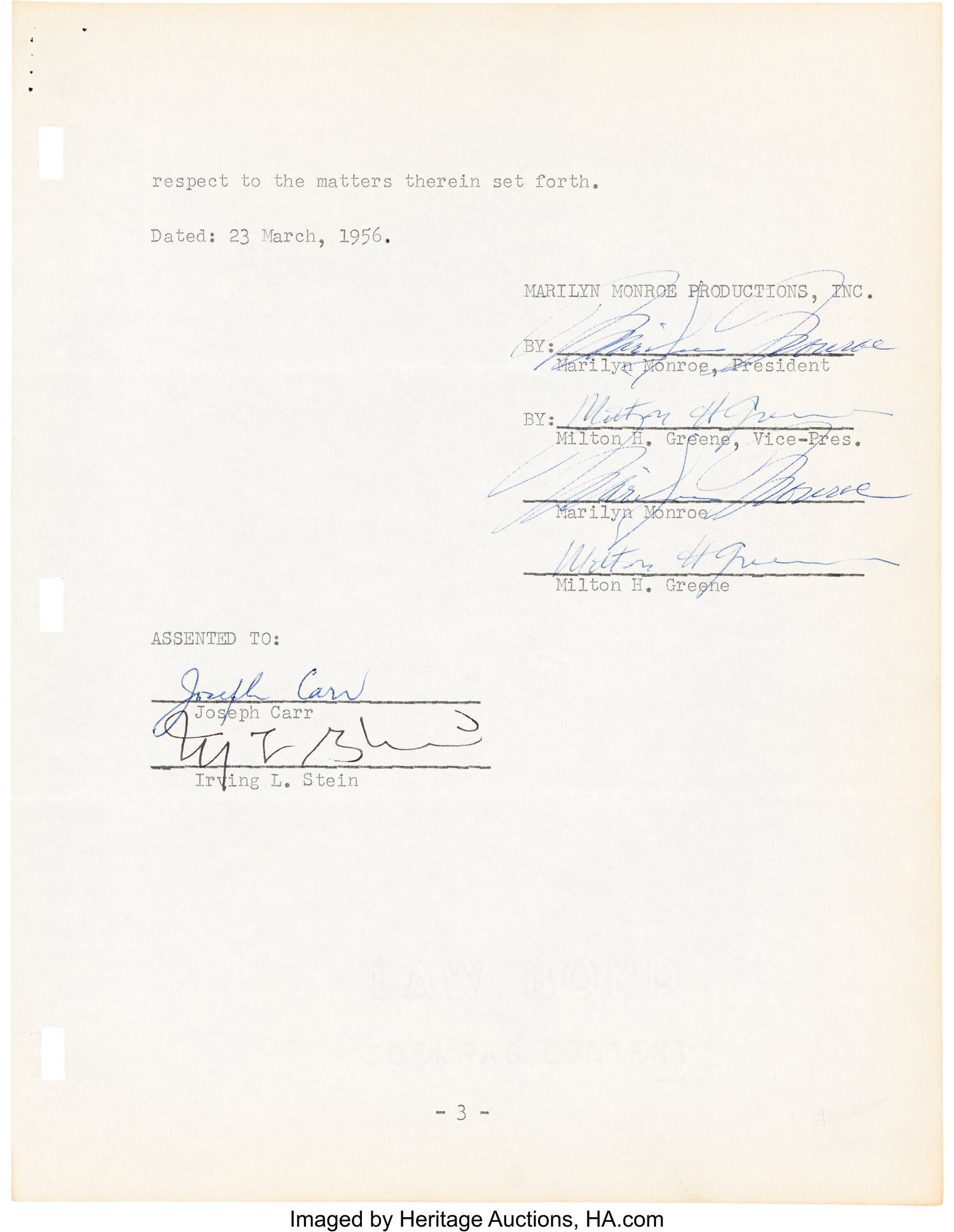 Marilyn Monroe Twice-Signed Agreement Offer to A (1 of 7)