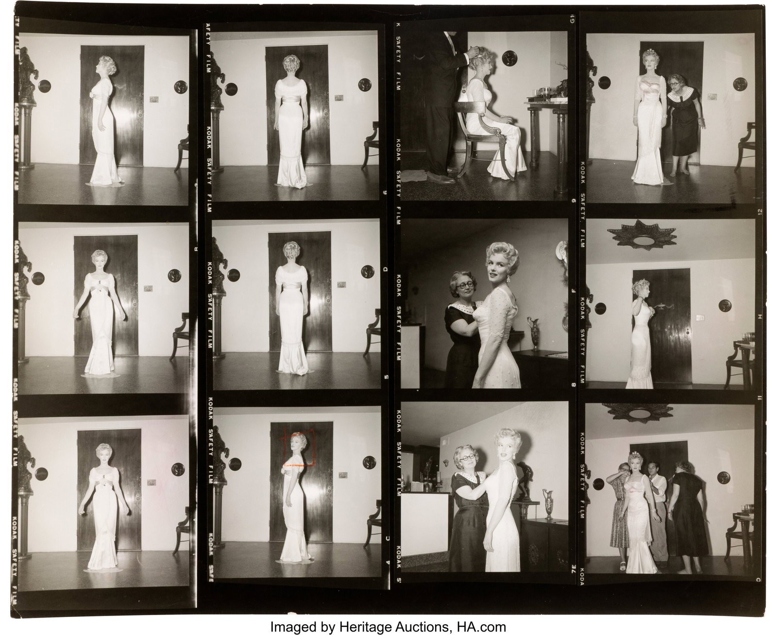 Marilyn Monroe in The Prince and the Showgirl (W: Marilyn Monroe in The Prince and the Showgirl (Warner Bros., 1957), Original 8" x 10" Contact Proof Photographs (4) by Milton H. Greene. Vintage