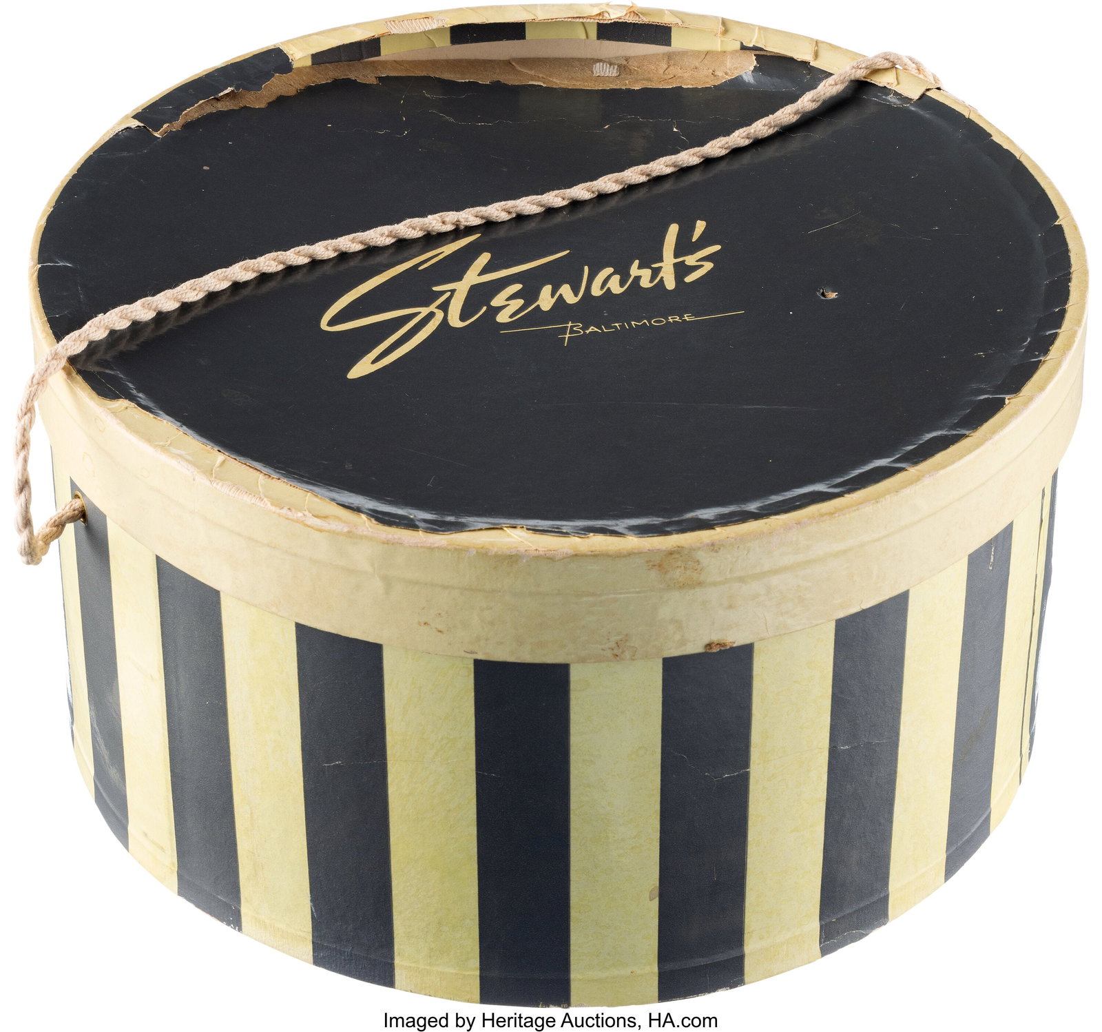 Marilyn Monroe Personal Stewart's of Baltimore H: Marilyn Monroe Personal Stewart's of Baltimore Hatbox. Vintage original Stewart's of Baltimore hatbox, from Marilyn Monroe's personal wardrobe collection. Constructed of circular c