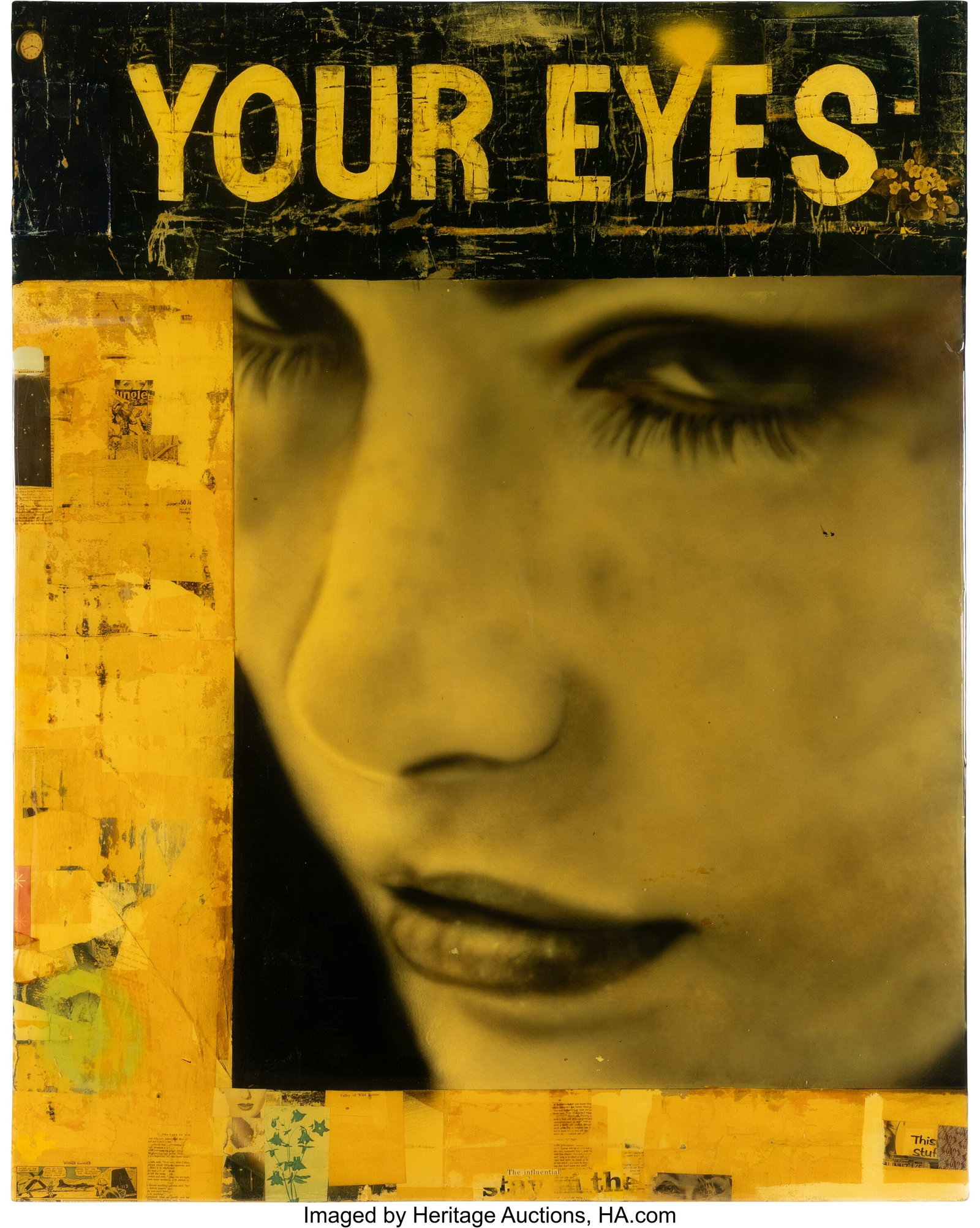 Greg Miller (b. 1951) Your Eyes, 2006 Mixed medi: Greg Miller (b. 1951) Your Eyes, 2006 Mixed media collage with resin on panel 60 x 40 inches (152.4 x 101.6 cm) Signed, dated, titled, 