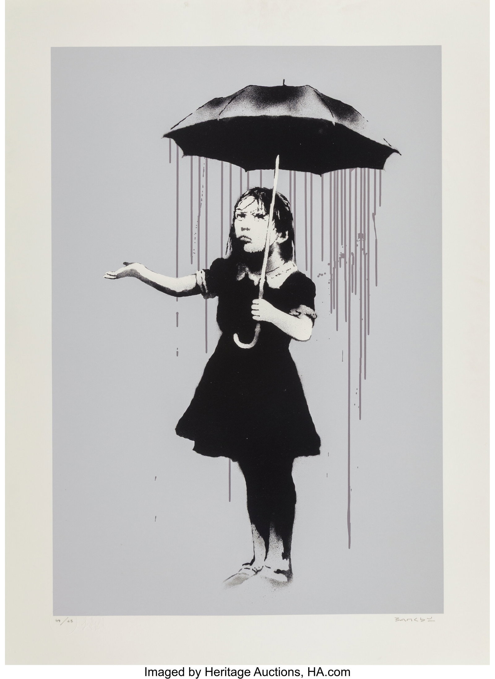 Banksy (b. 1974) Nola (Grey Rain), 2008 Screenpr: Banksy (b. 1974) Nola (Grey Rain), 2008 Screenprint in colors on wove paper 29-3/4 x 21-1/2 inches (75.6 x 54.6 cm) (sheet) E