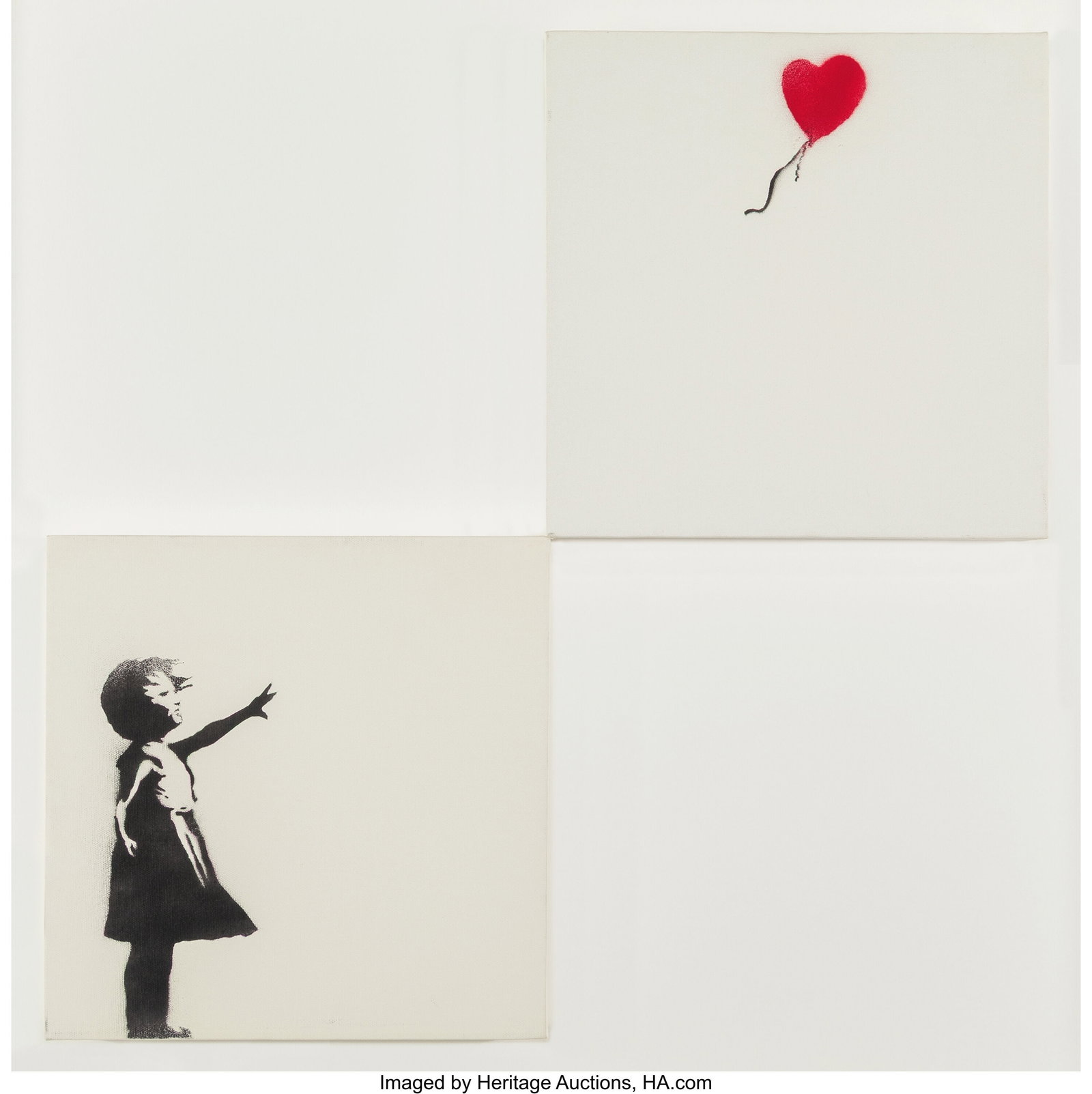 Banksy (b. 1974) Girl with Balloon (diptych), 20: Banksy (b. 1974) Girl with Balloon (diptych), 2005 Spray paint on two canvases 12 x 12 inches (30.5 x 30.5 cm) (each, canvas) 2