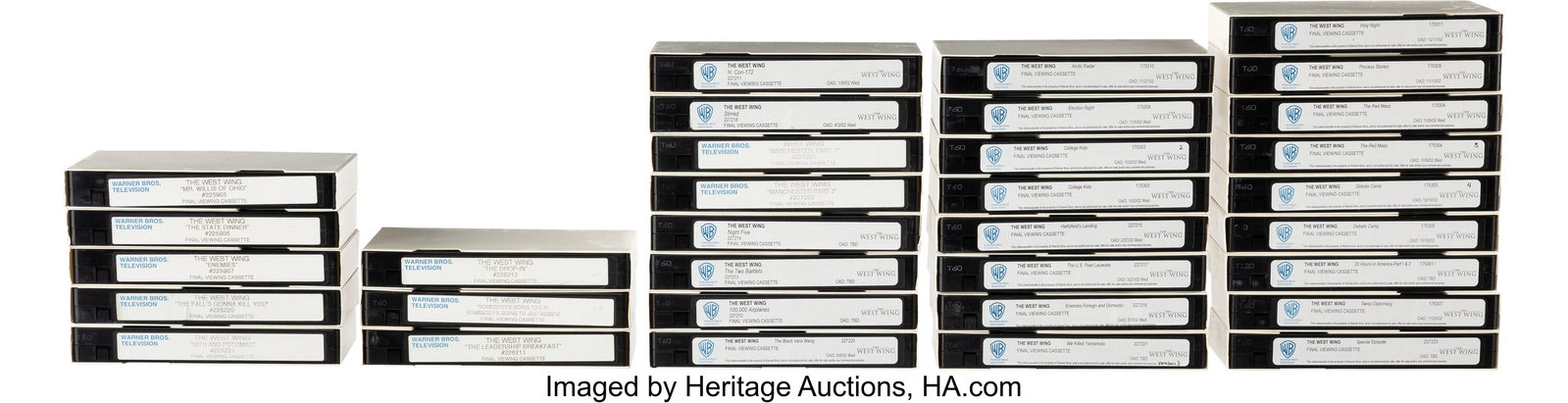 The West Wing (NBC TV, 1999-2006), Group of (35): The West Wing (NBC TV, 1999-2006), Group of (35) Final Viewing VHS Tapes and Pair of Mugs Personally Owned by Matthew Perry. Original group of (35) War