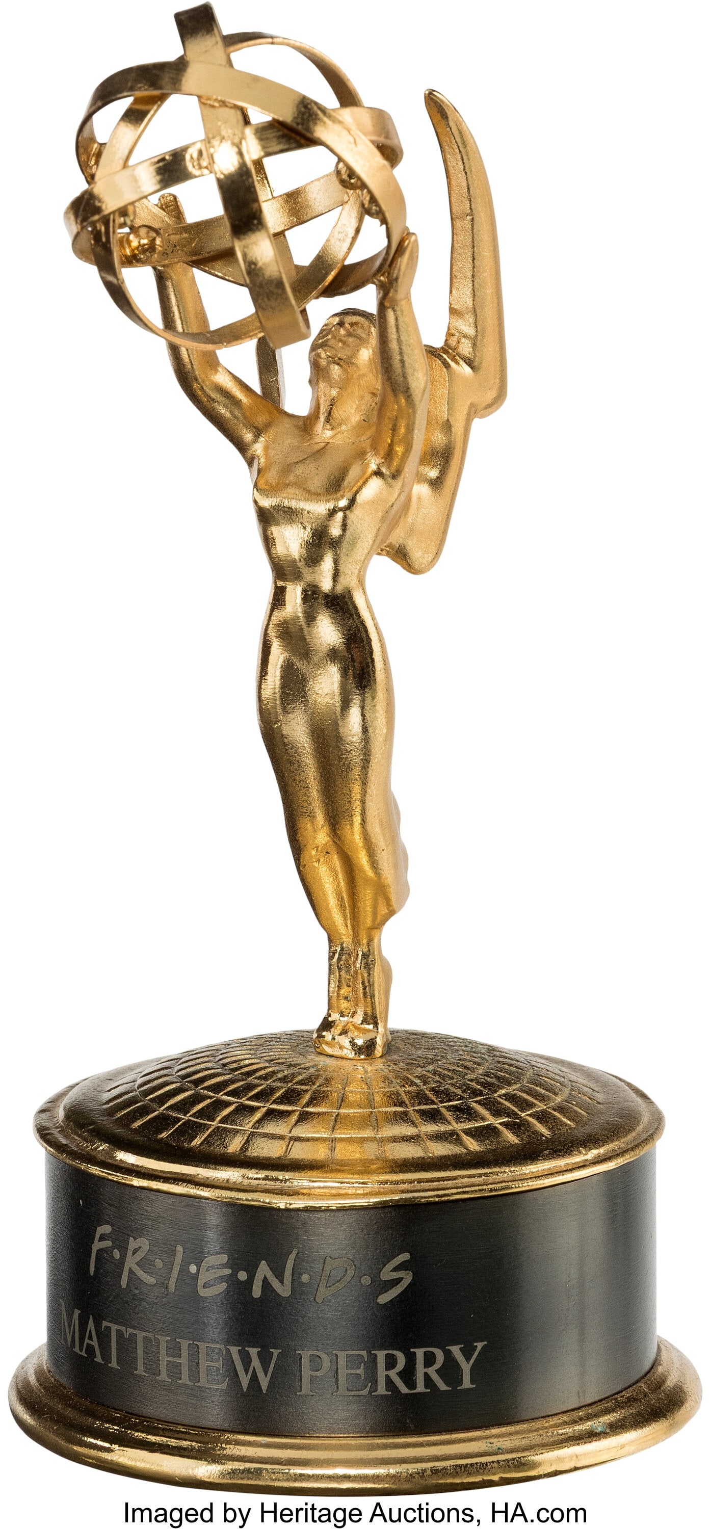 Group of (13) Awards and Memorabilia, Personally: Group of (13) Awards and Memorabilia, Personally Owned by Matthew Perry. Original group of (13) awards, including (1) miniature gold-toned metal faux E