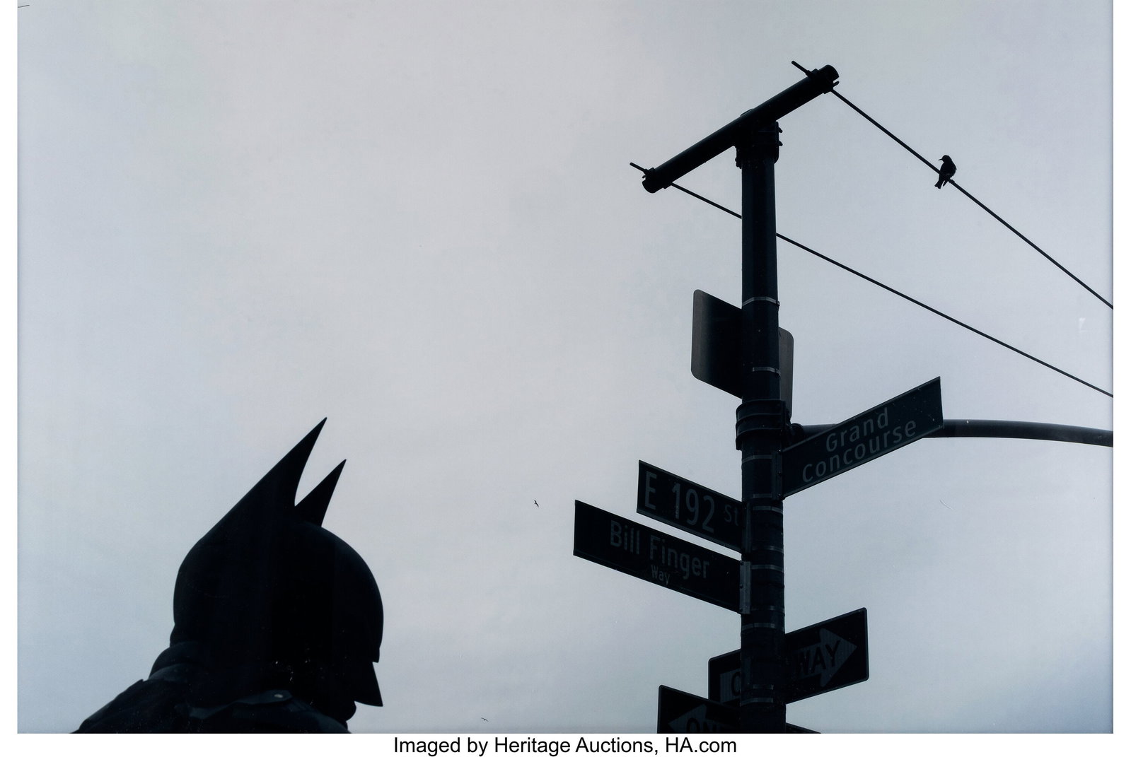 Untitled (Batman in the Bronx) by Karsten Moran : Untitled (Batman in the Bronx) by Karsten Moran (2017), Personally Owned by Matthew Perry. Original framed digital pigment print of the Dark Knight silhouetted alongsi