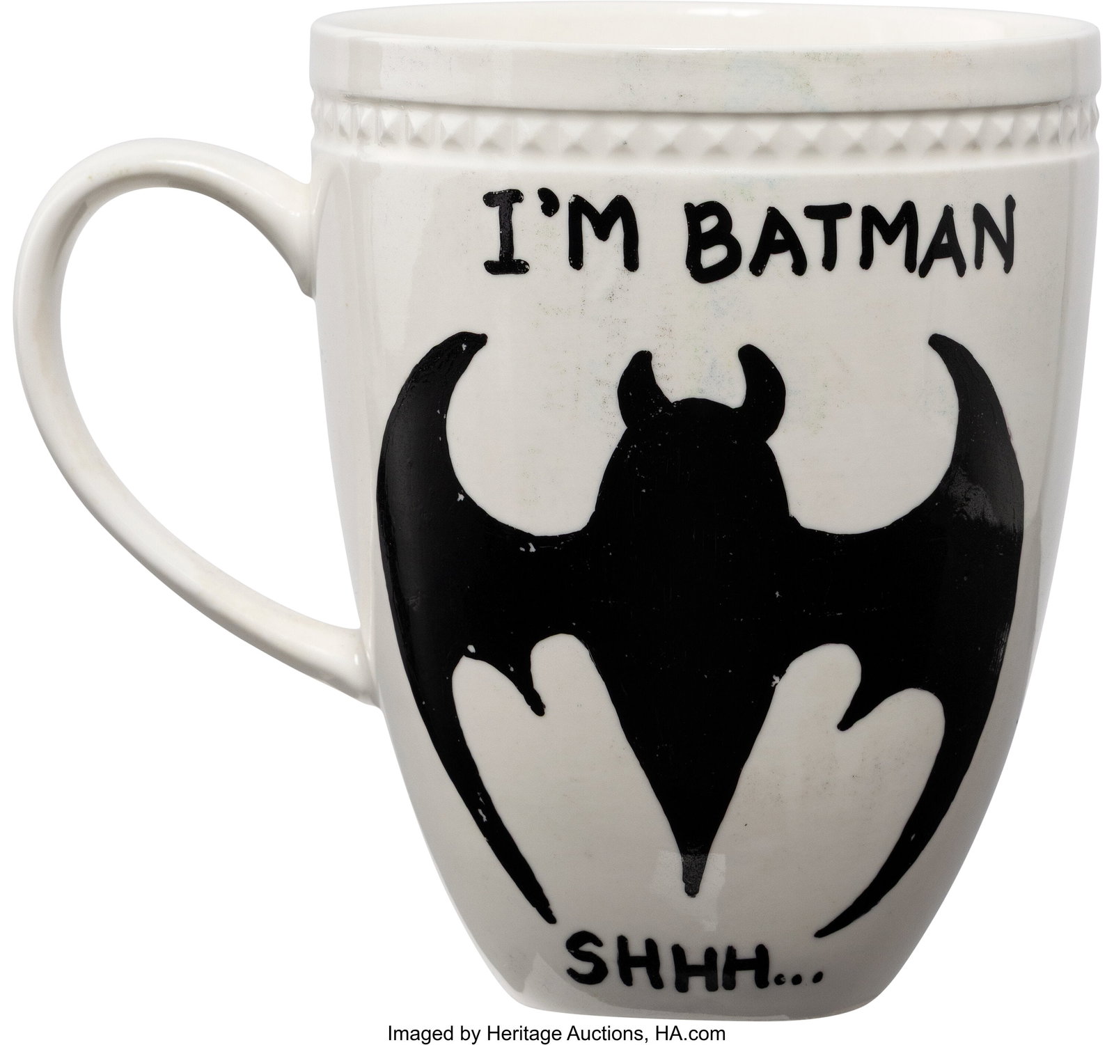 Group of (12) Batman Memorabilia, Personally Own: Group of (12) Batman Memorabilia, Personally Owned by Matthew Perry. Group of (12) Batman-related items, including (1) white ceramic mug with hand-pain