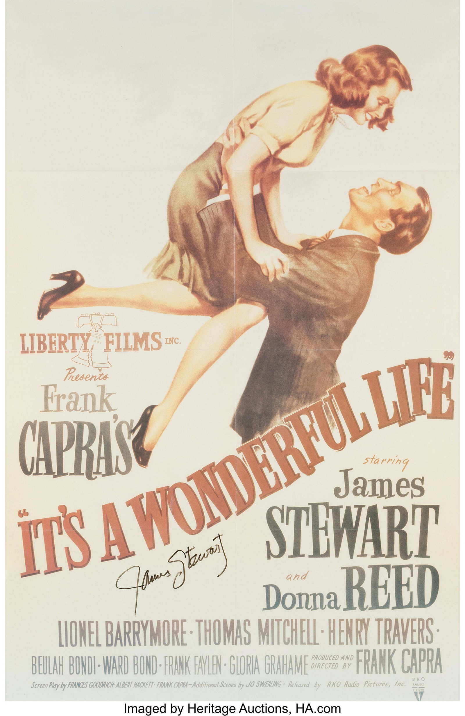It's a Wonderful Life (RKO, 1946), Poster Signed: It's a Wonderful Life (RKO, 1946), Poster Signed by James Stewart, Personally Owned by Matthew Perry. Framed and matted reproduction poster signed "James Stewart" in
