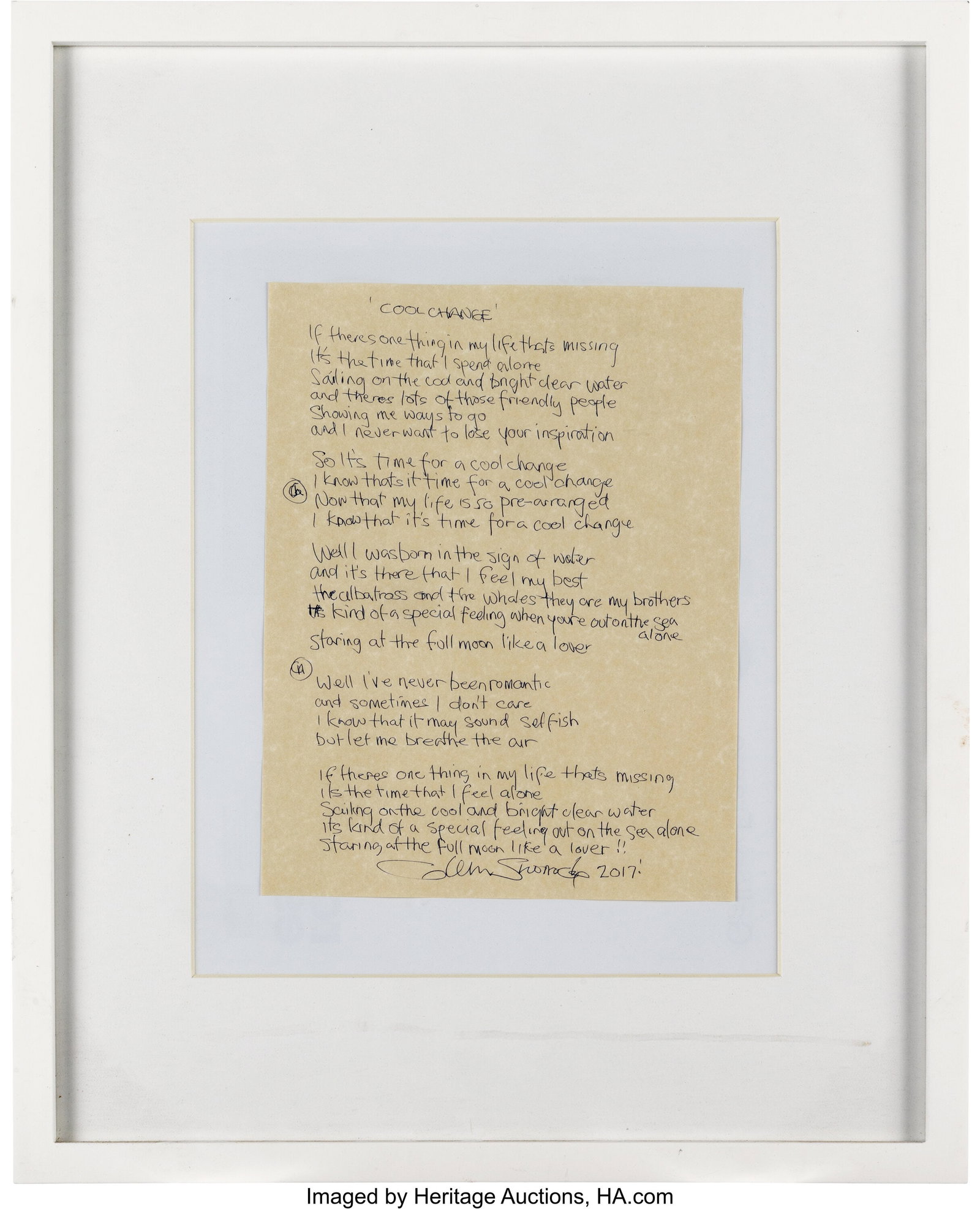 Handwritten Lyrics from "Cool Change" by Little  (1 of 1)