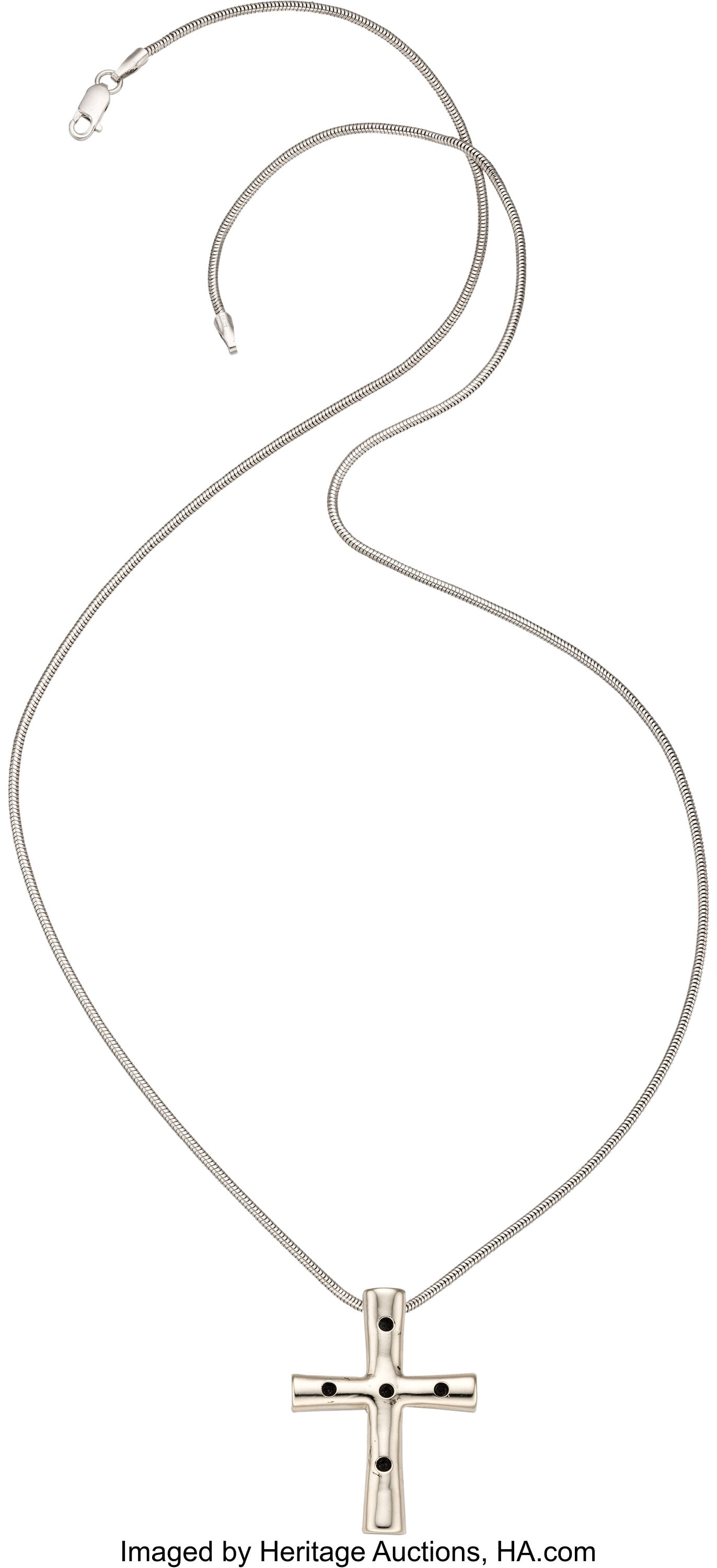 White Gold Pendant-Necklace Metal: 14k white go: White Gold Pendant-Necklace Metal: 14k white gold Weight: 12.30 grams Pendant Dimensions: 1-1/8 inches x 7/8 inch Chain Length: 20 inches Comes with a COA from t