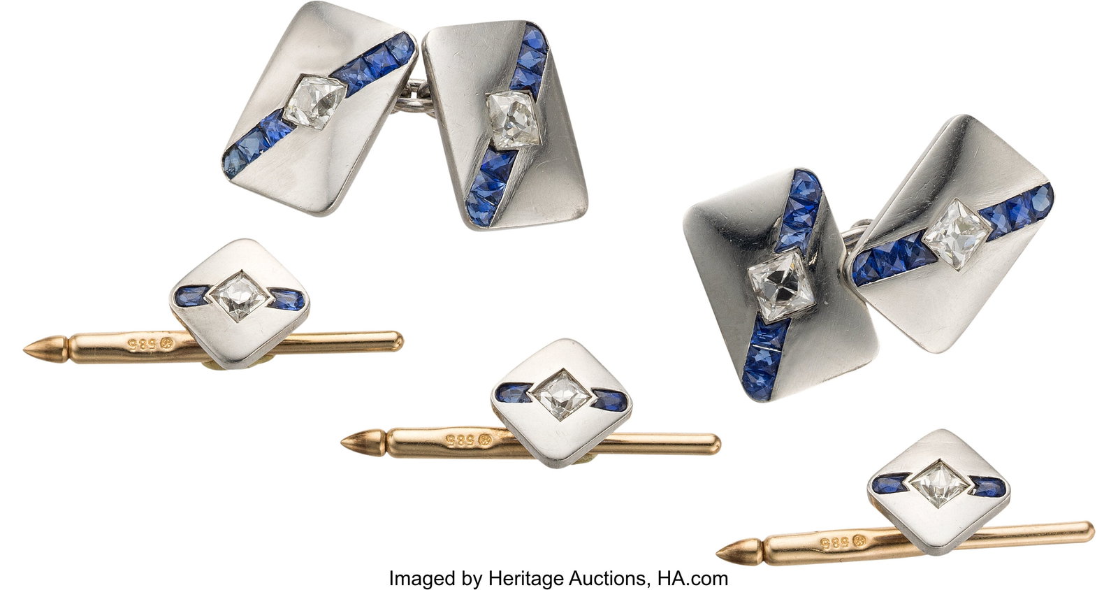 Neil Lane Diamond, Sapphire, Platinum, Palladium: Neil Lane Diamond, Sapphire, Platinum, Palladium, Gold Dress Set Stones: Square-shaped diamonds weighing a total of approximately 1.70 carats; calibré-