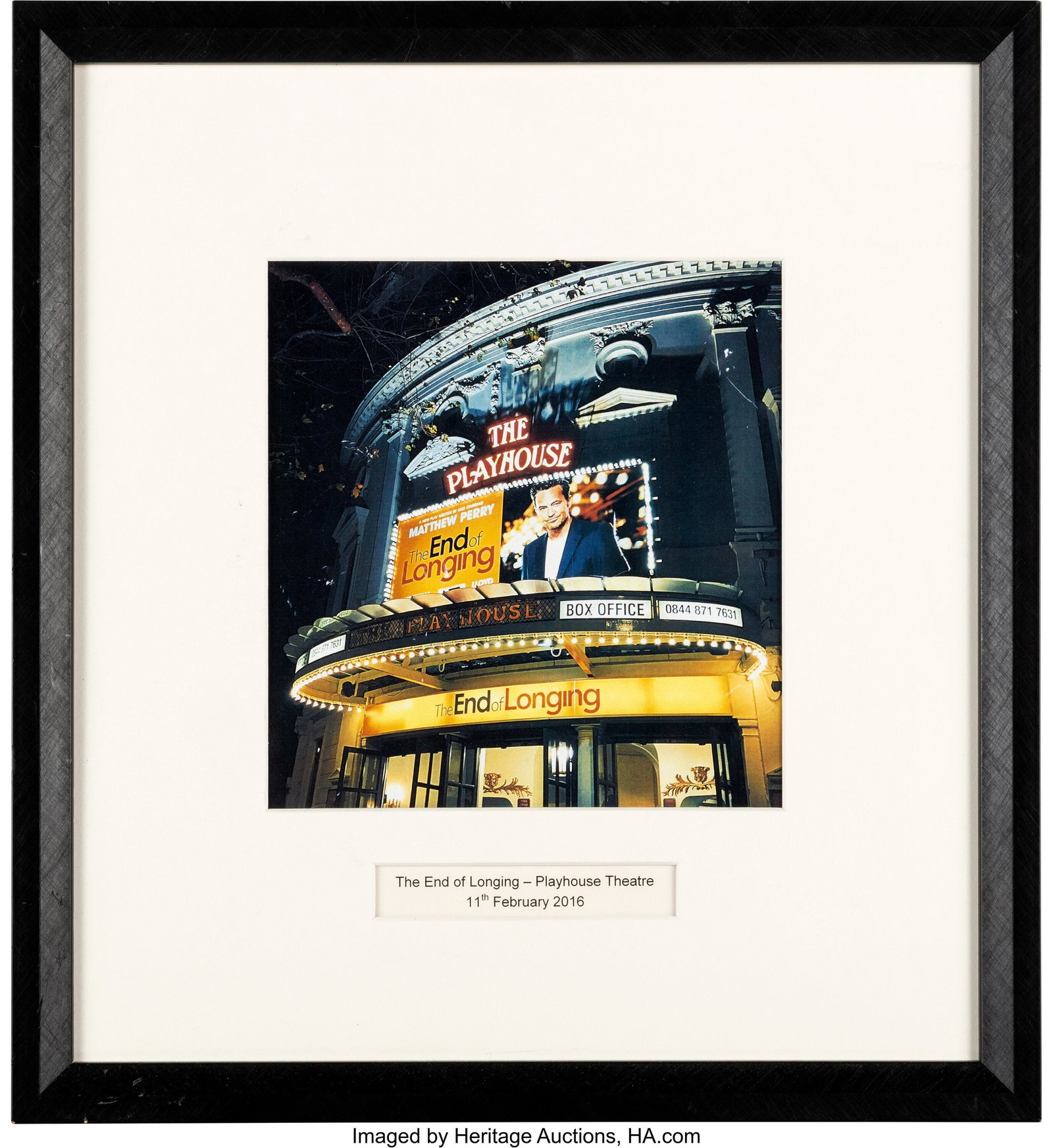The End of Longing (Playhouse Theatre, 2016), Fr: The End of Longing (Playhouse Theatre, 2016), Framed Photograph of Opening Night. Framed and matted photograph of the Playhouse Theatre in London with The End of Longing s