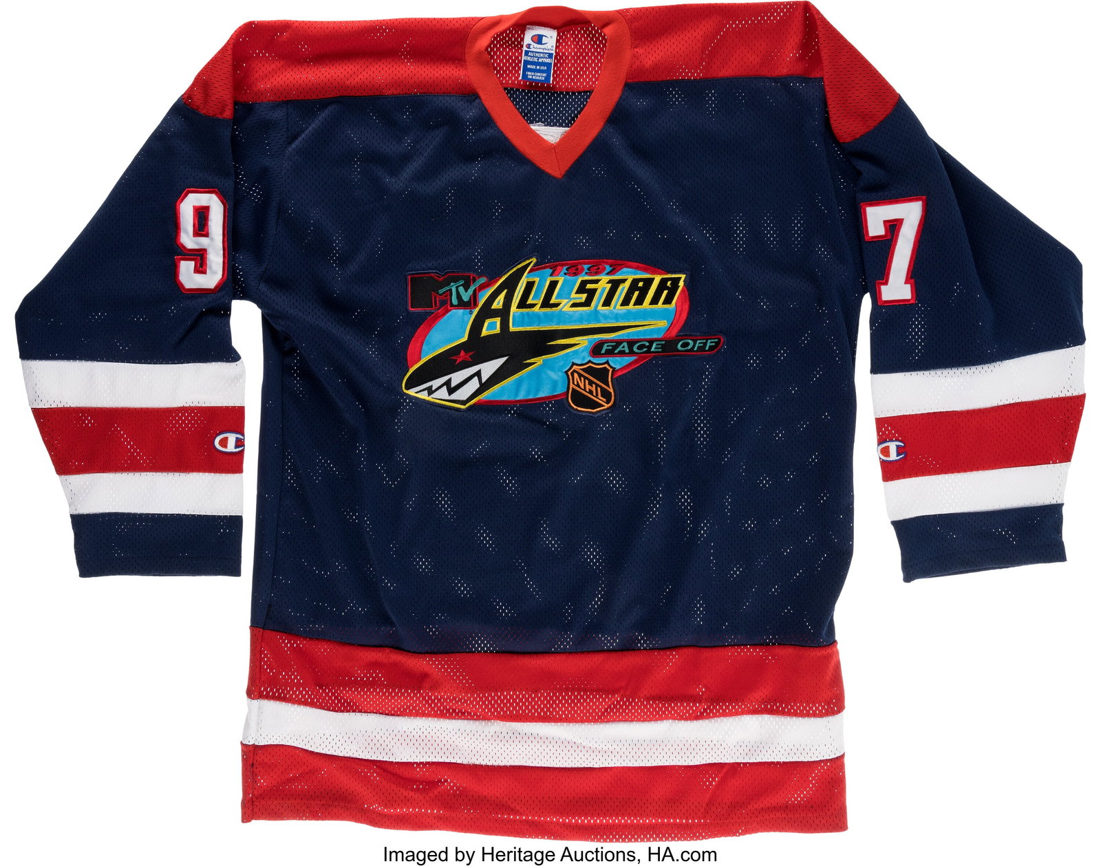 Matthew Perry MTV All-Star Face Off NHL Game Wor: Matthew Perry MTV All-Star Face Off NHL Game Worn Jersey and Hockey Equipment (1997). Group of (21) items, including (1) 1997 MTV All-Star Face Off game-worn