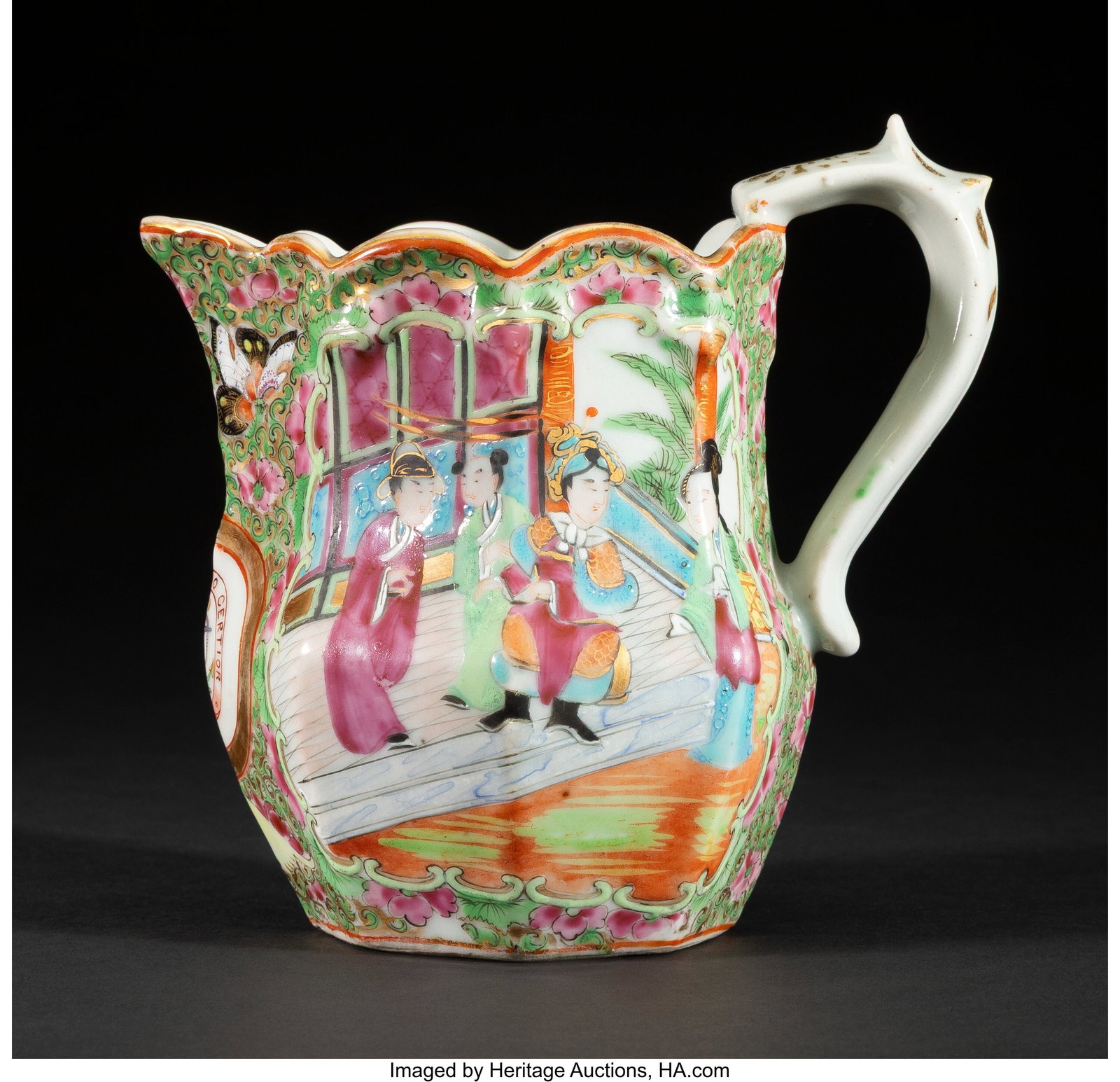 A Chinese Export Rose Canton Armorial Creamer, l (1 of 5)