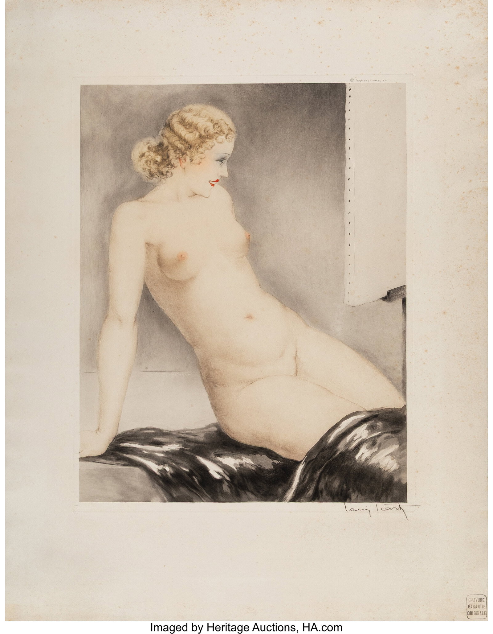 Louis Icart (French, 1888-1950) My Model, 1933 E: Louis Icart (French, 1888-1950) My Model, 1933 Etching and aquatint with handcoloring on B.F.K. Rives paper 31-1/2 x 24-1/2 inches (80.0 