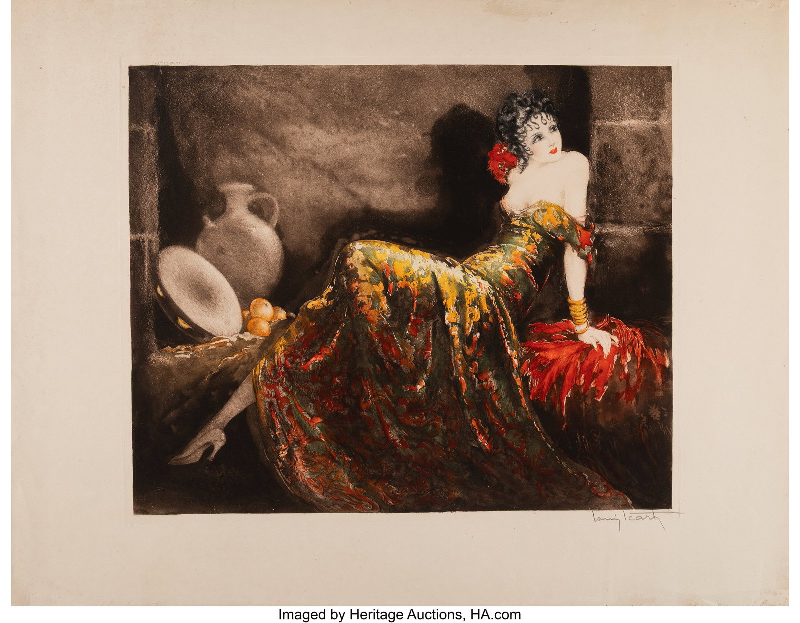 Louis Icart (French, 1888-1950) Gay Señorita, 1: Louis Icart (French, 1888-1950) Gay Señorita, 1939 Etching with handcoloring on B.F.K. Rives paper 24-3/4 x 31-1/2 inches (62.9 x 