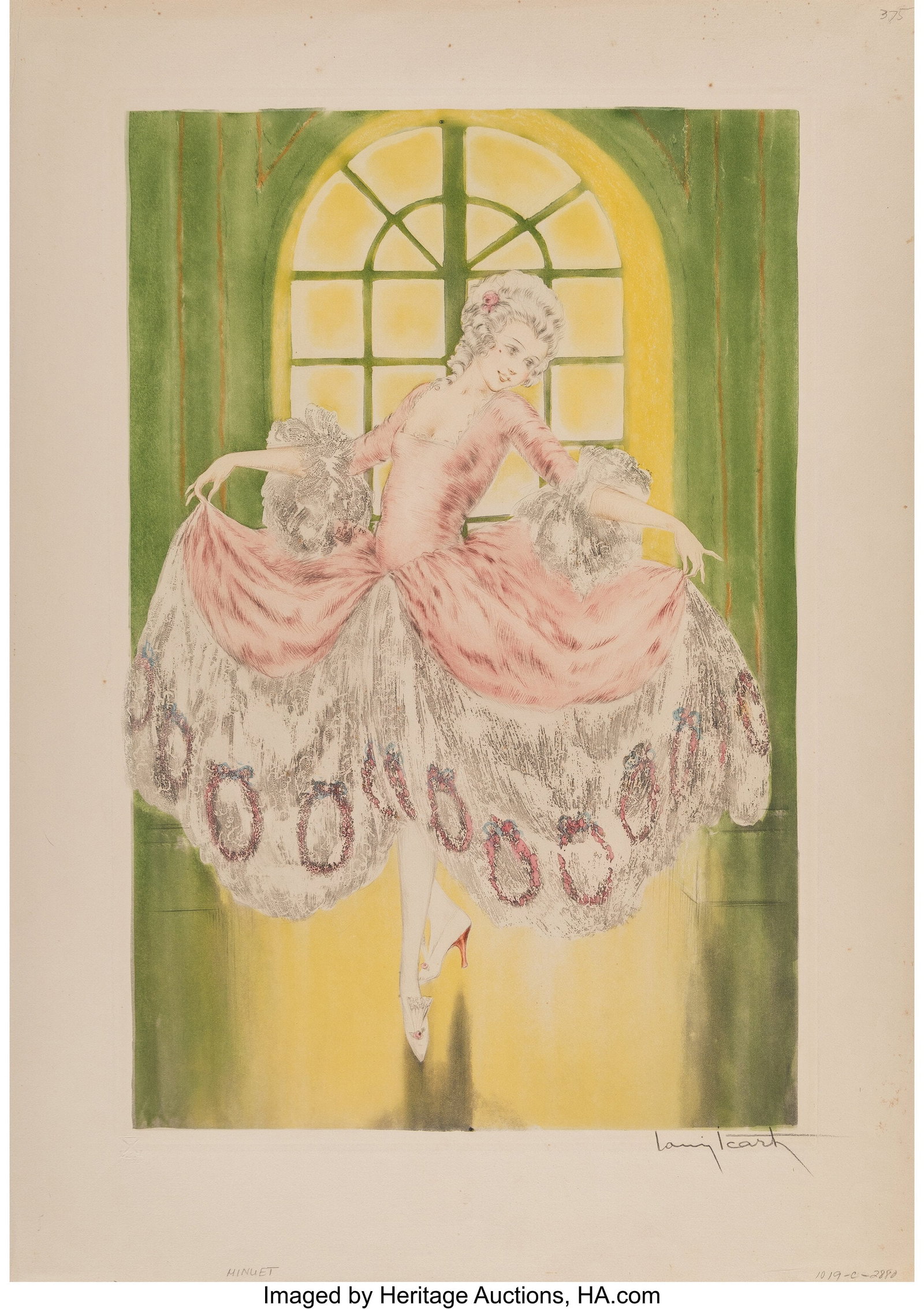 Louis Icart (French, 1888-1950) Minuet, 1929 Etc: Louis Icart (French, 1888-1950) Minuet, 1929 Etching with handcoloring on wove paper 25-3/4 x 18-1/2 inches (65.4 x 47.0 cm) (sheet) Sig