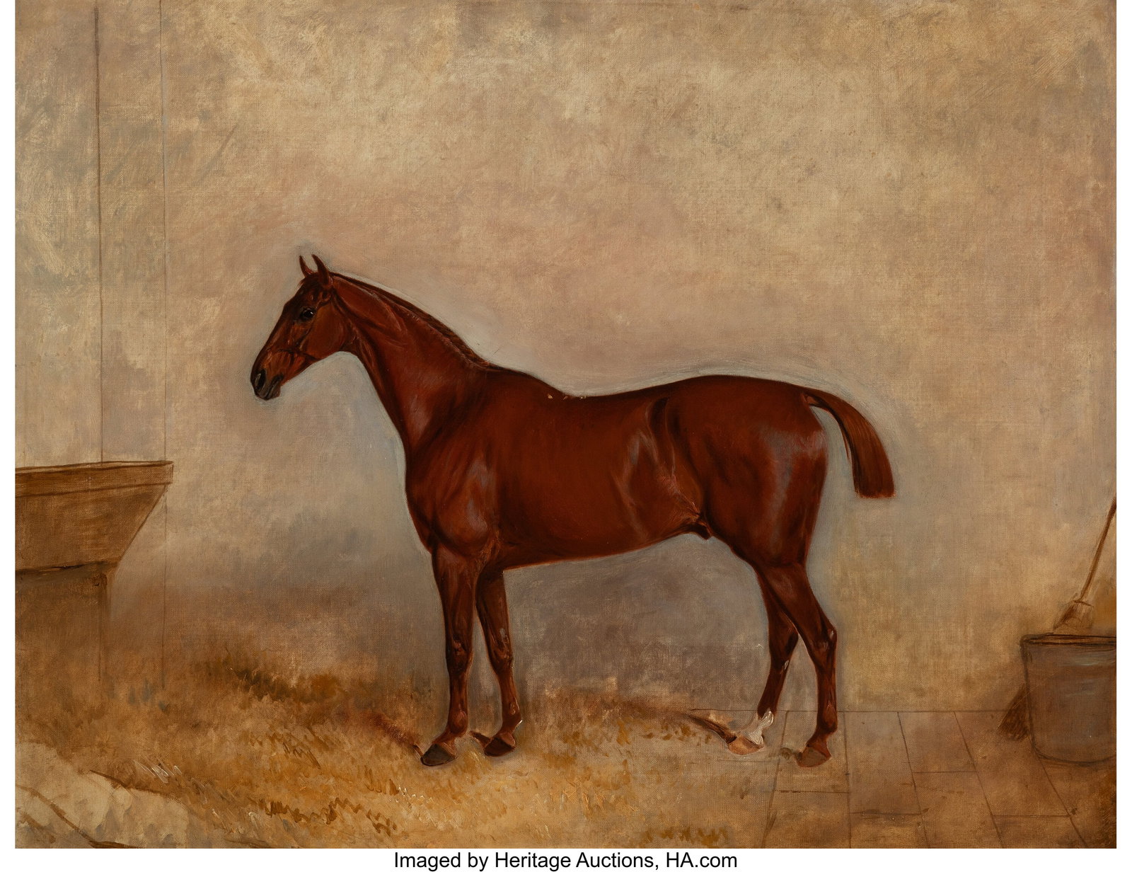 Claude Ferneley (British, 1822-1891) A Chestnut : Claude Ferneley (British, 1822-1891) A Chestnut Hunter in a Loose Box Oil on canvas 24 x 31 inches (61.0 x 78.7 cm) PROVENANCE: Private collection, 