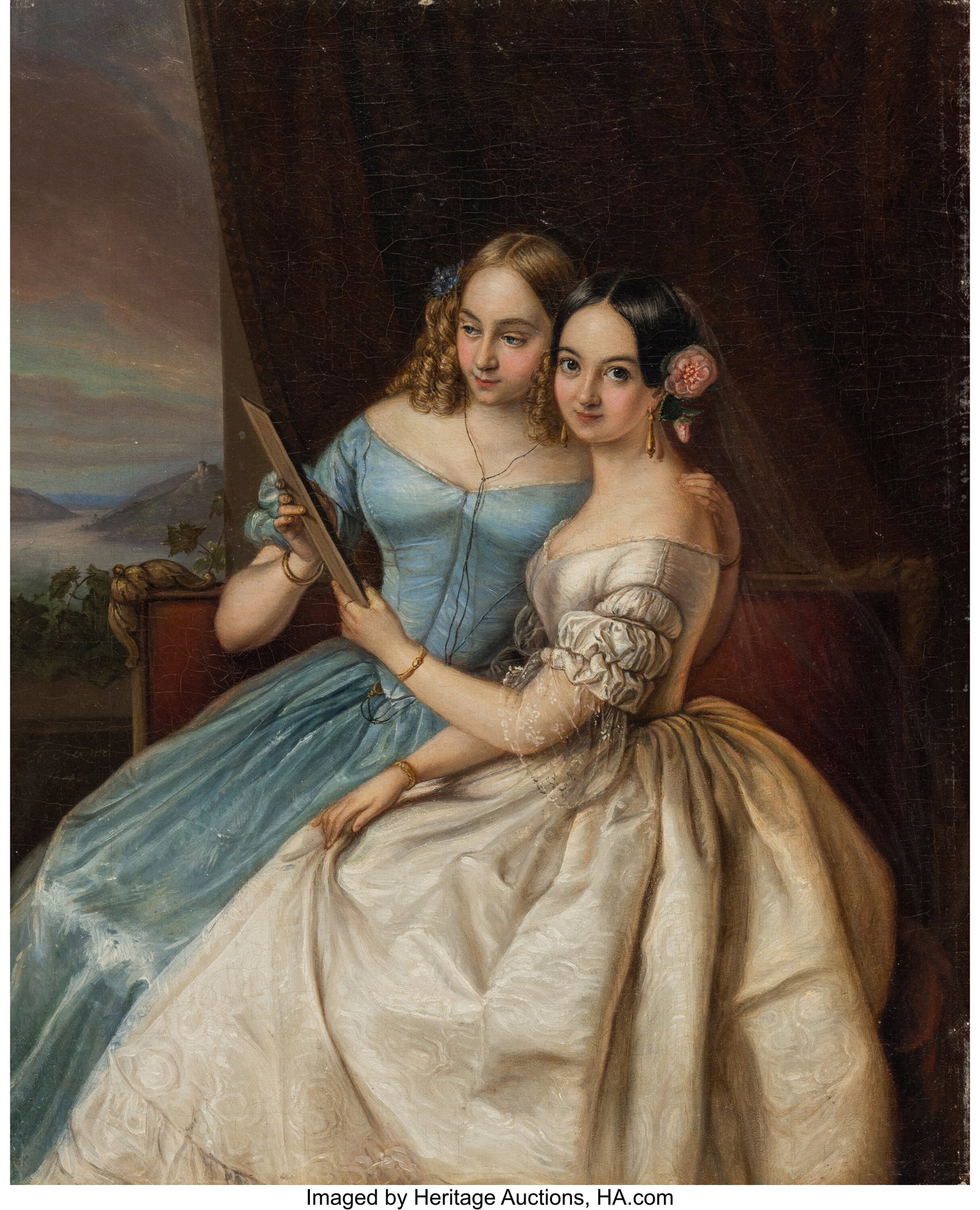 Attributed to Friedrich Remde (German, 1801-1878: Attributed to Friedrich Remde (German, 1801-1878) Portrait of two ladies Oil on canvas 19-1/2 x 16 inches (49.5 x 40.6 cm) PROVENANCE: Private collect