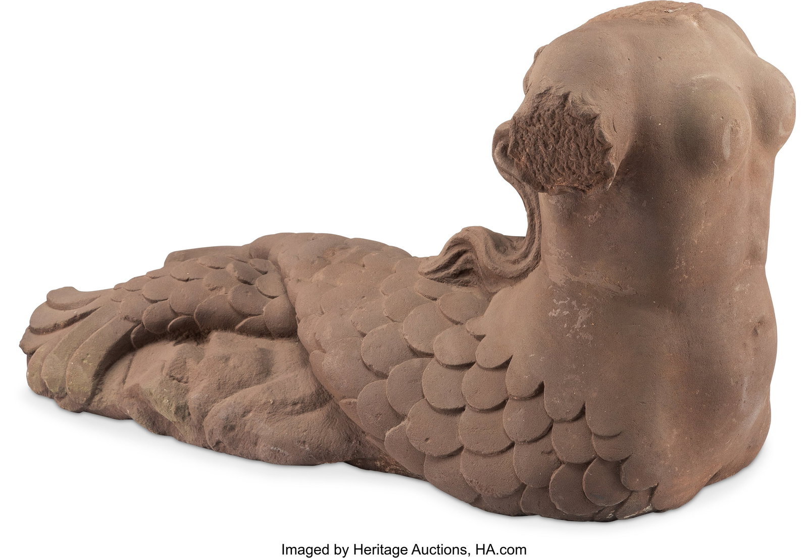 An Italian Carved Sandstone Figure of a Mermaid,: An Italian Carved Sandstone Figure of a Mermaid, 16th century 17 x 33 x 13-1/4 inches (43.2 x 83.8 x 33.8 cm) PROVENANCE: Brummer Sale, March 20&co