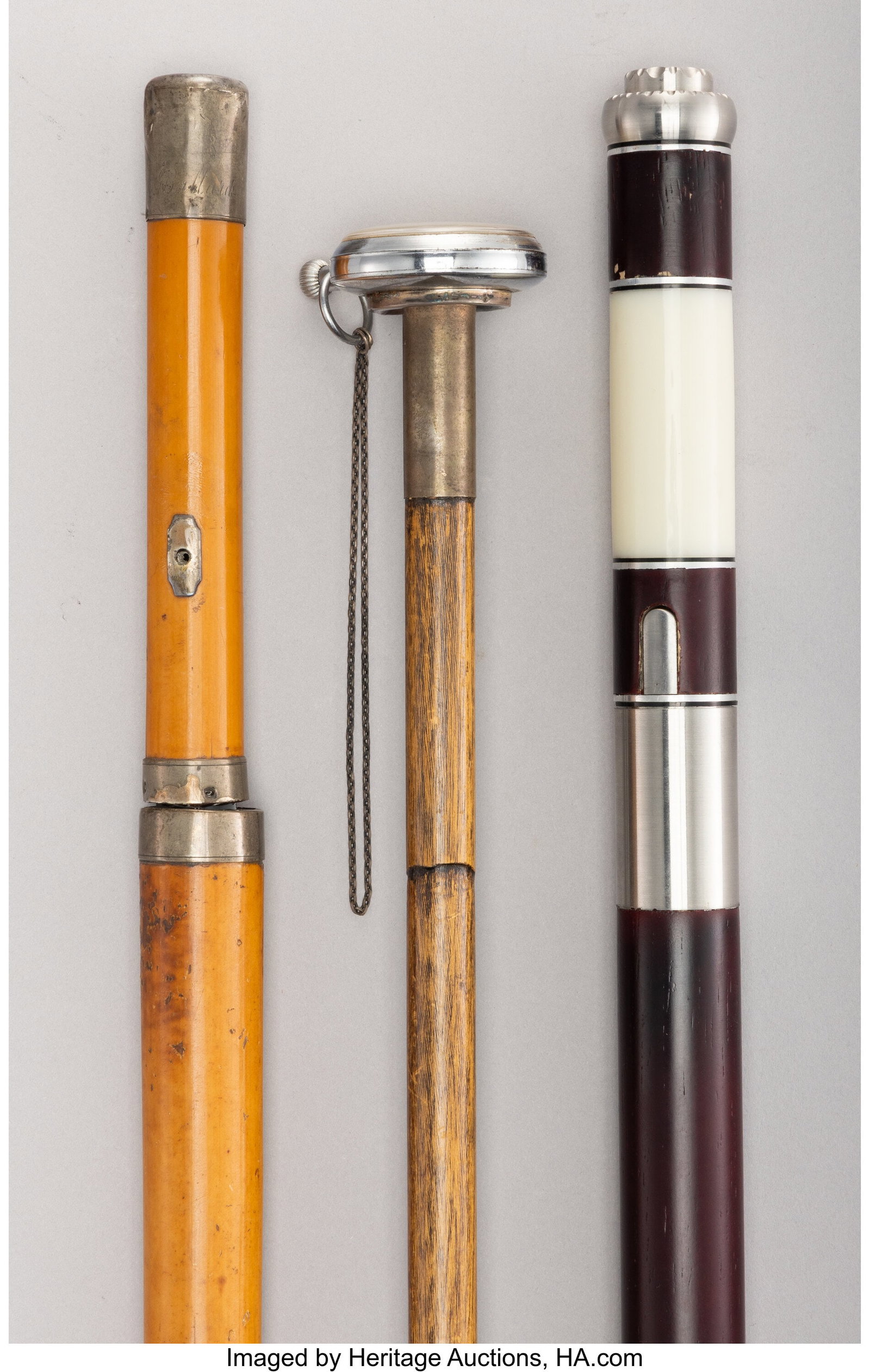 Three Carved Wood and Bamboo Gadget Walking Stic (1 of 6)