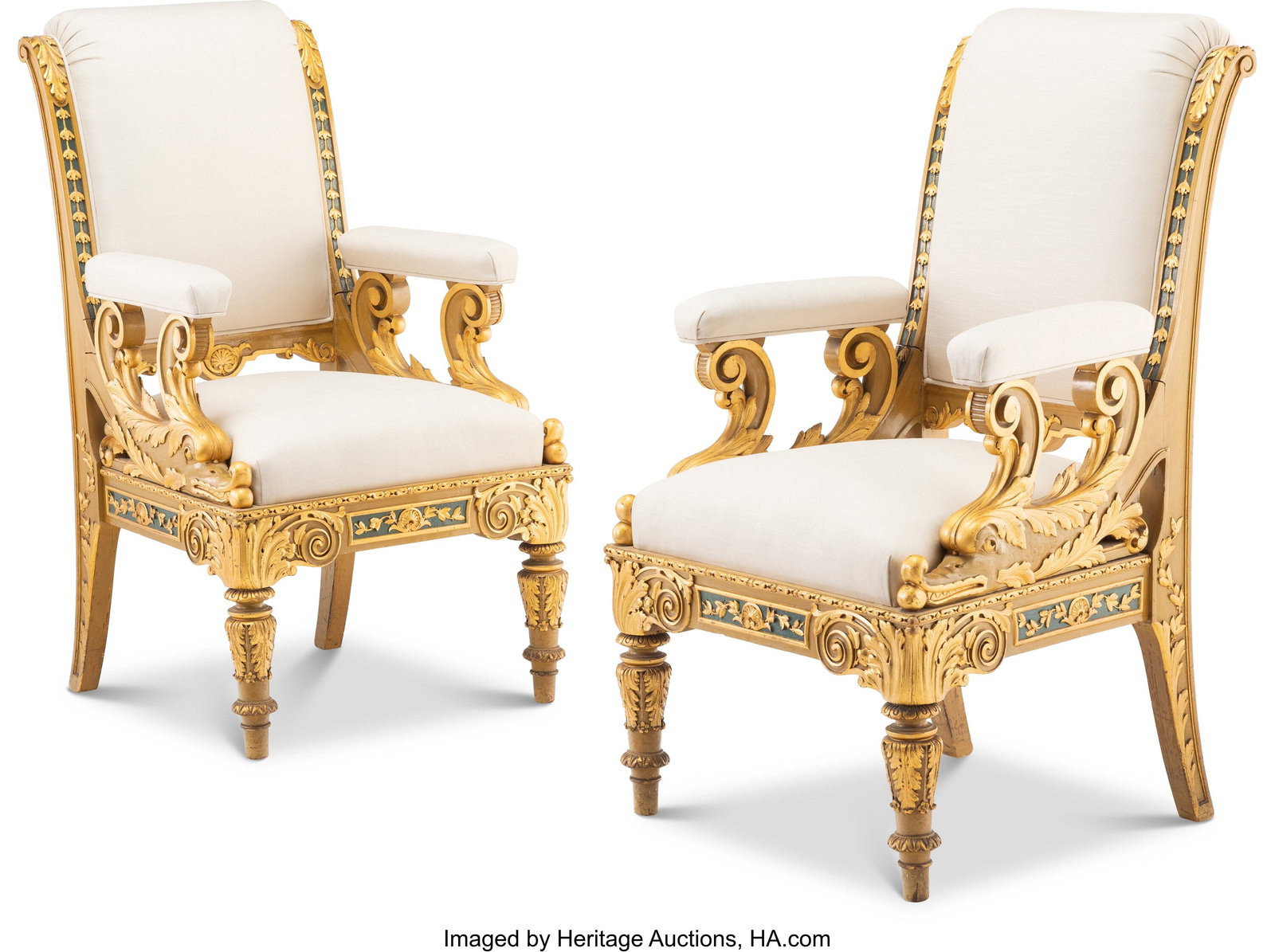 A Pair of Italian Carved Gilt and Painted Wood C (1 of 4)